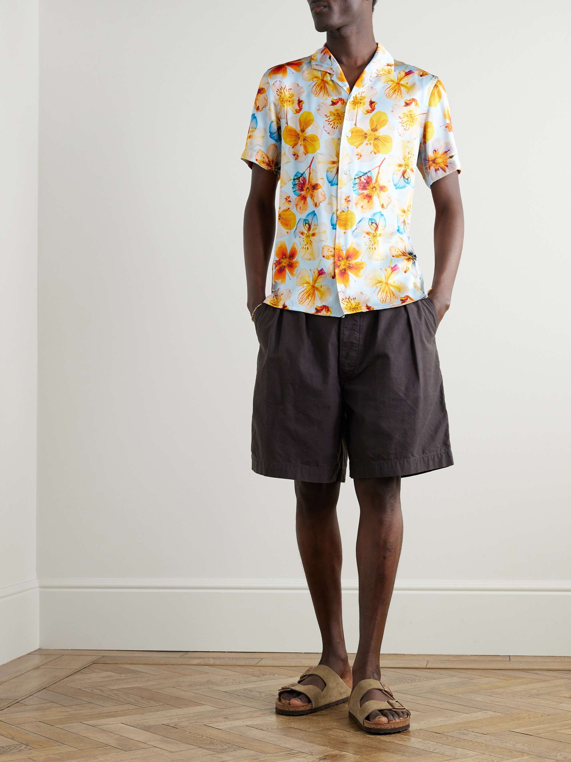 Hibbert Camp-Collar Floral-Print Organic Silk-Satin Shirt view