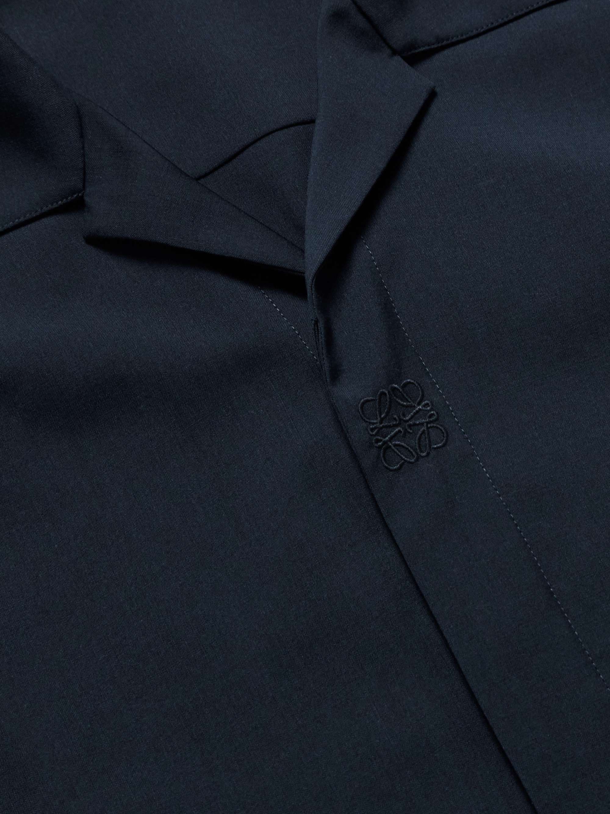 Camp-Collar Logo-Embroidered Wool Shirt view