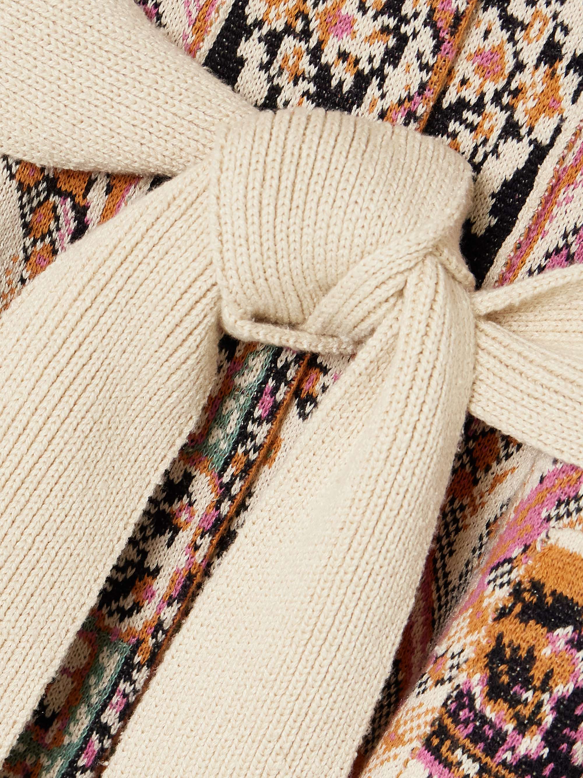 Belted silk, cotton and linen-jacquard cardigan view