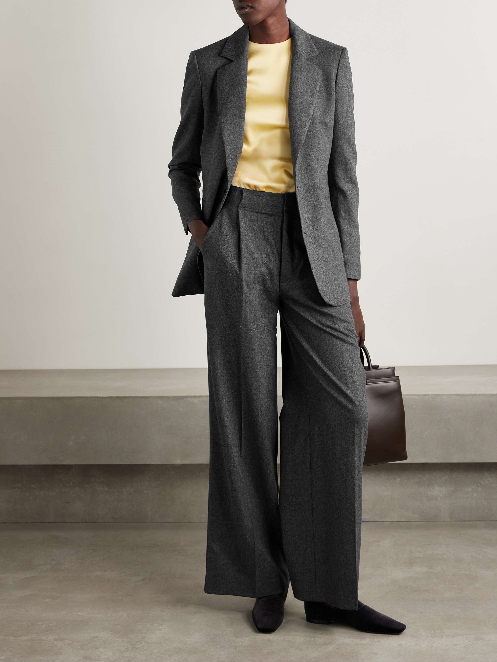 Bogart pleated wool-blend flannel wide-leg pants view