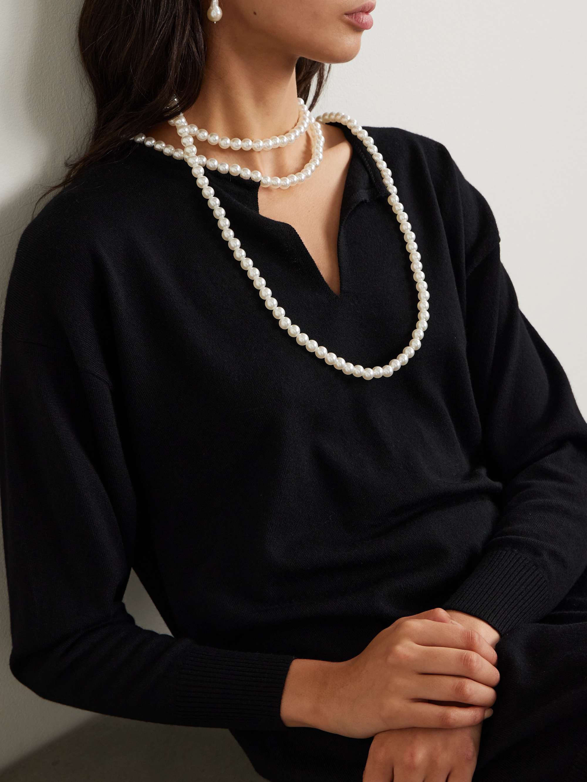 Crush faux pearl-embellished wool mini dress view