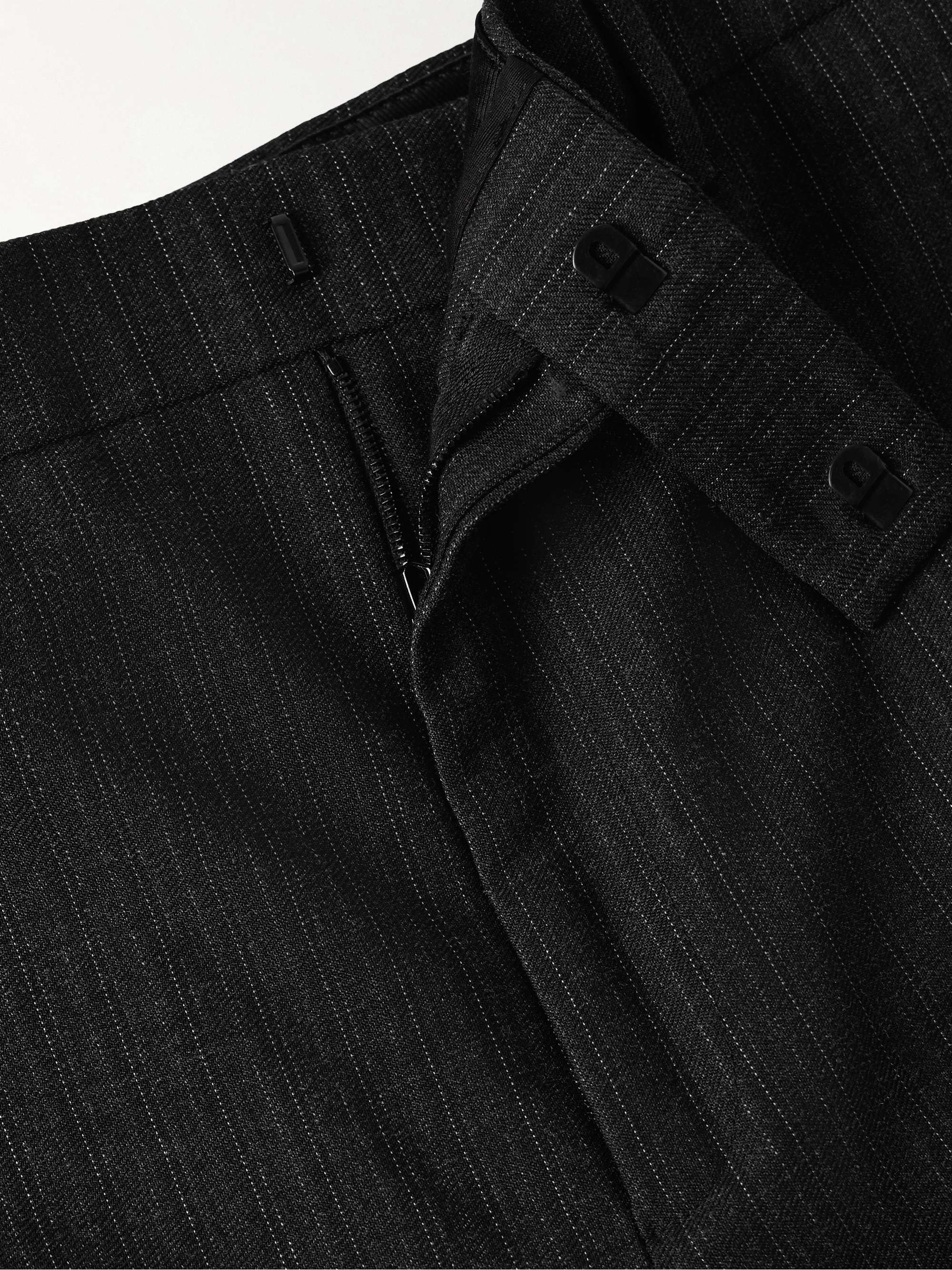 Slim-Fit Straight-Leg Striped Wool and Silk-Blend Gabardine Trousers view