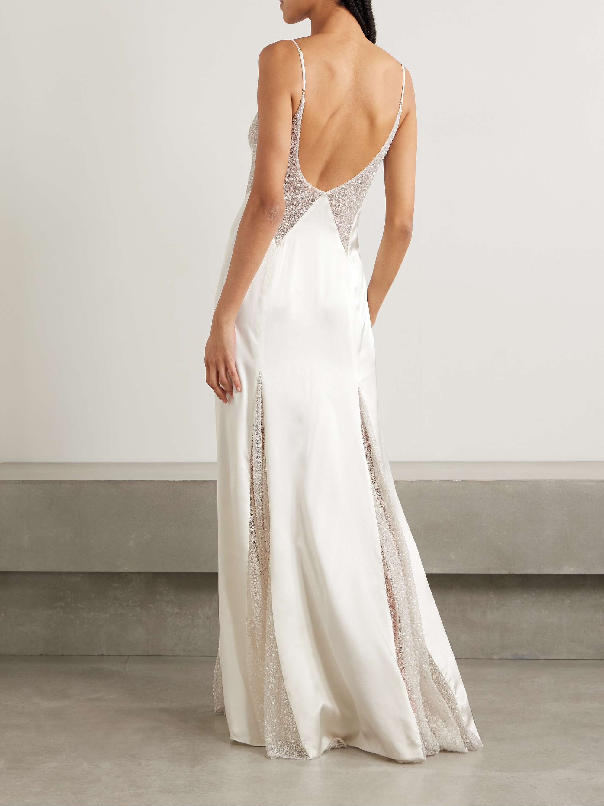 Ange paneled embellished Leavers lace and satin gown view