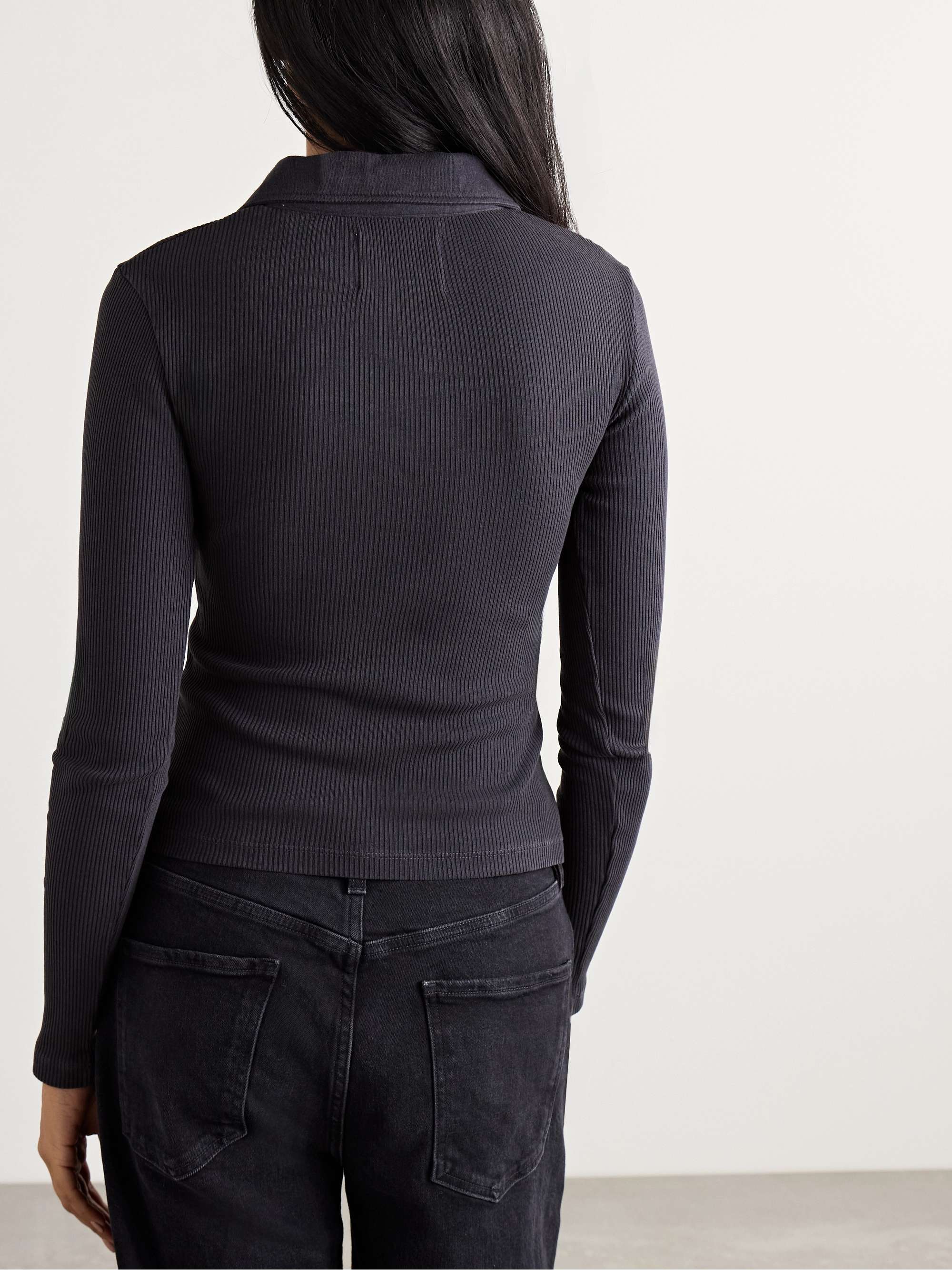 Gila ribbed stretch organic cotton and Lyocell-blend jersey polo top view