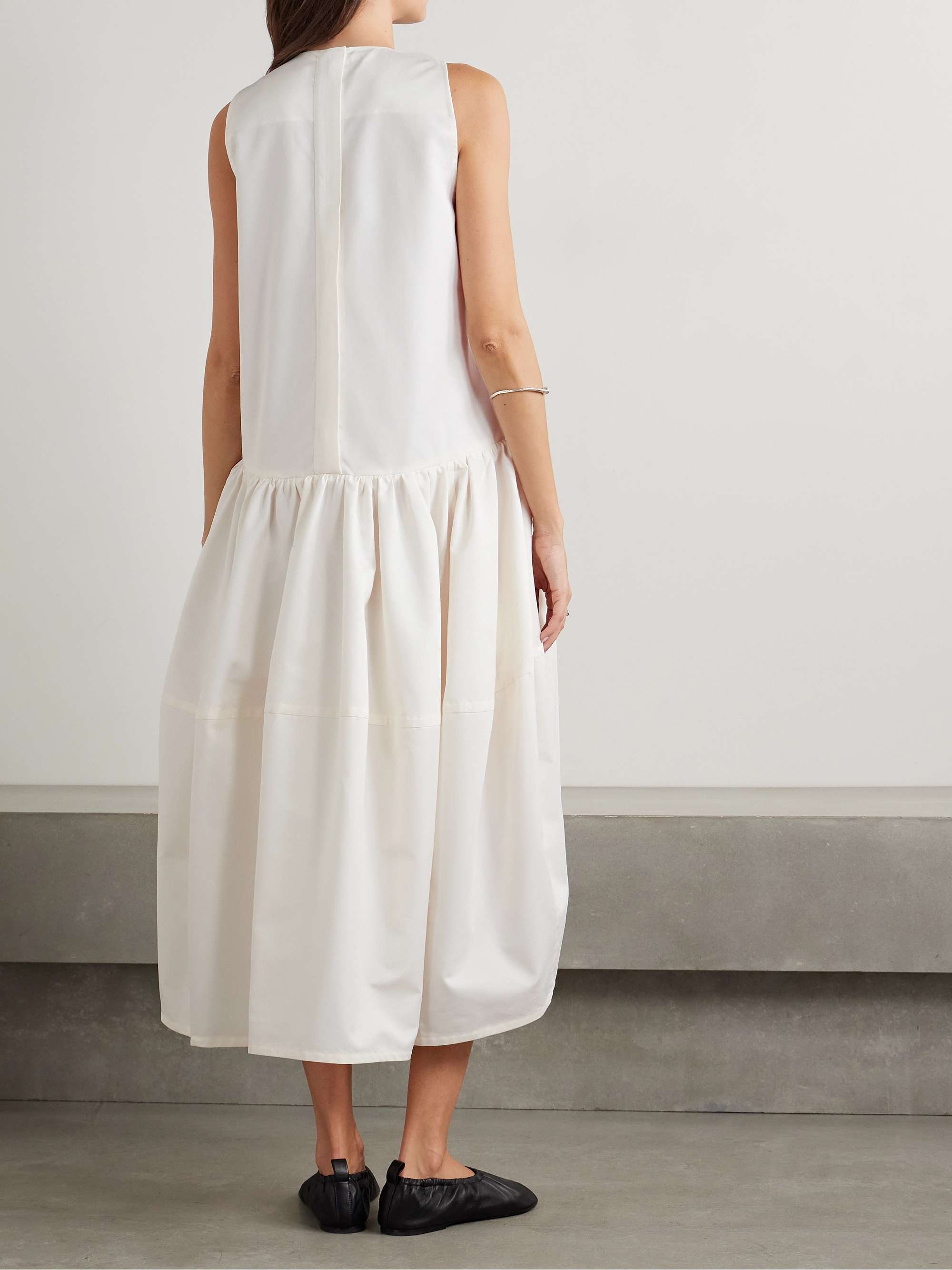 Gathered pleated cotton and silk-blend poplin midi dress view