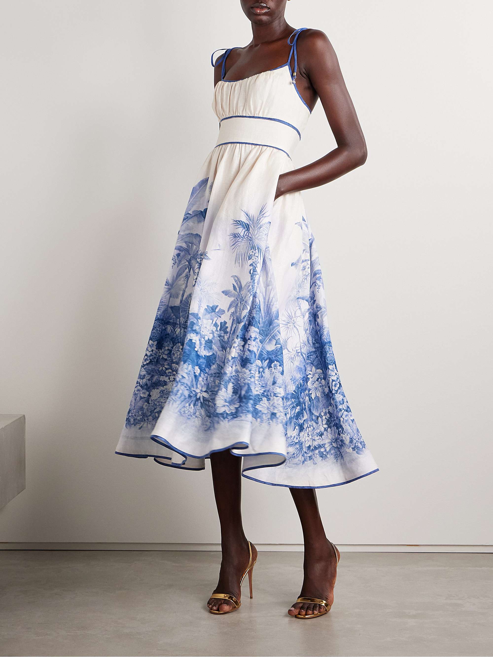 Wylie shirred printed linen midi dress view