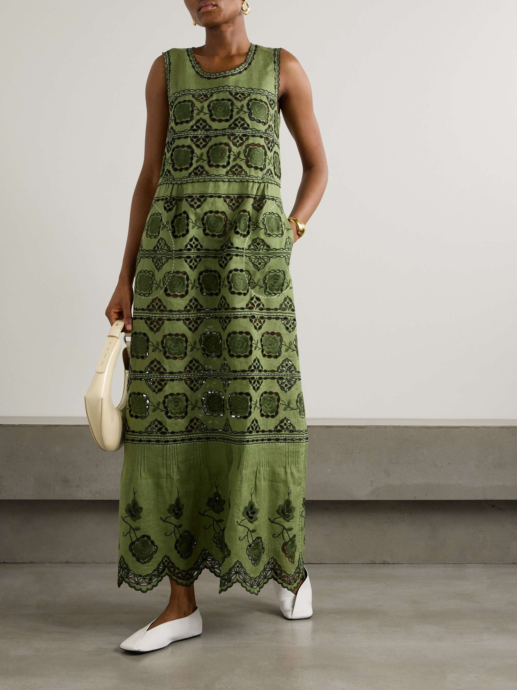 Grace scalloped broderie anglaise linen maxi dress view