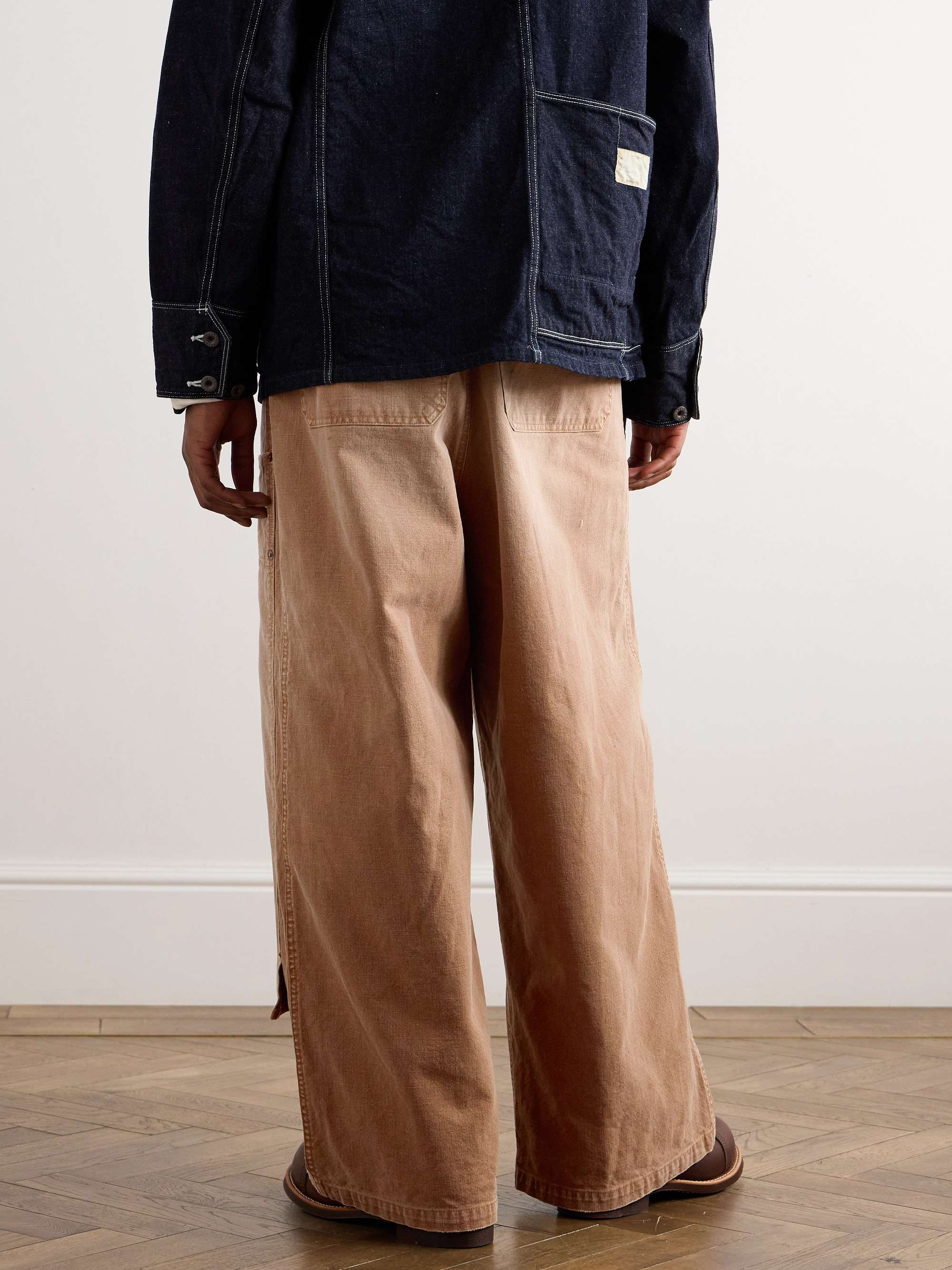 Farmer Wide-Leg Logo-Appliquéd Distressed Cotton Trousers view