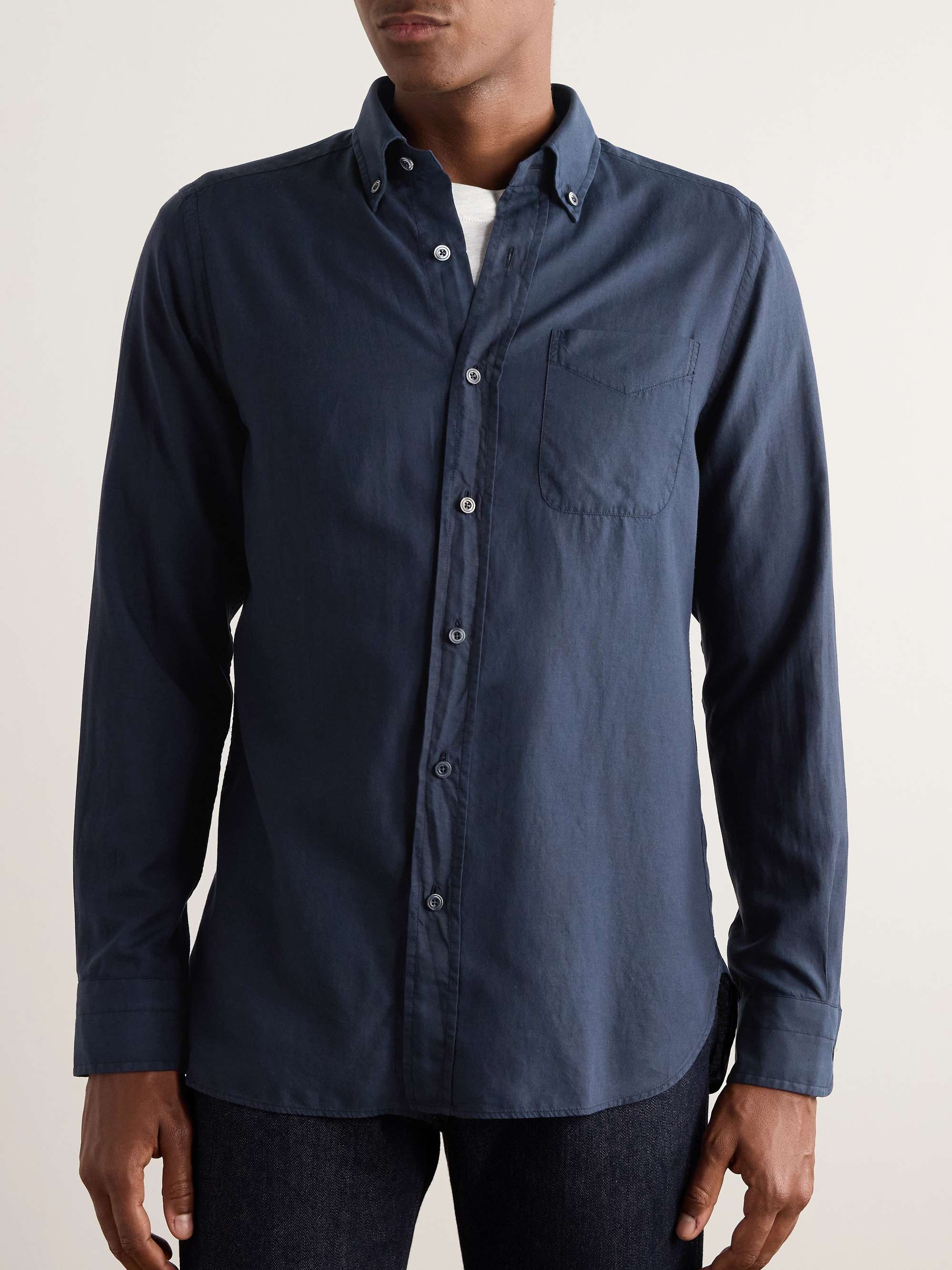 Button-Down Collar Lyocell, Cotton and Cashmere-Blend Shirt view