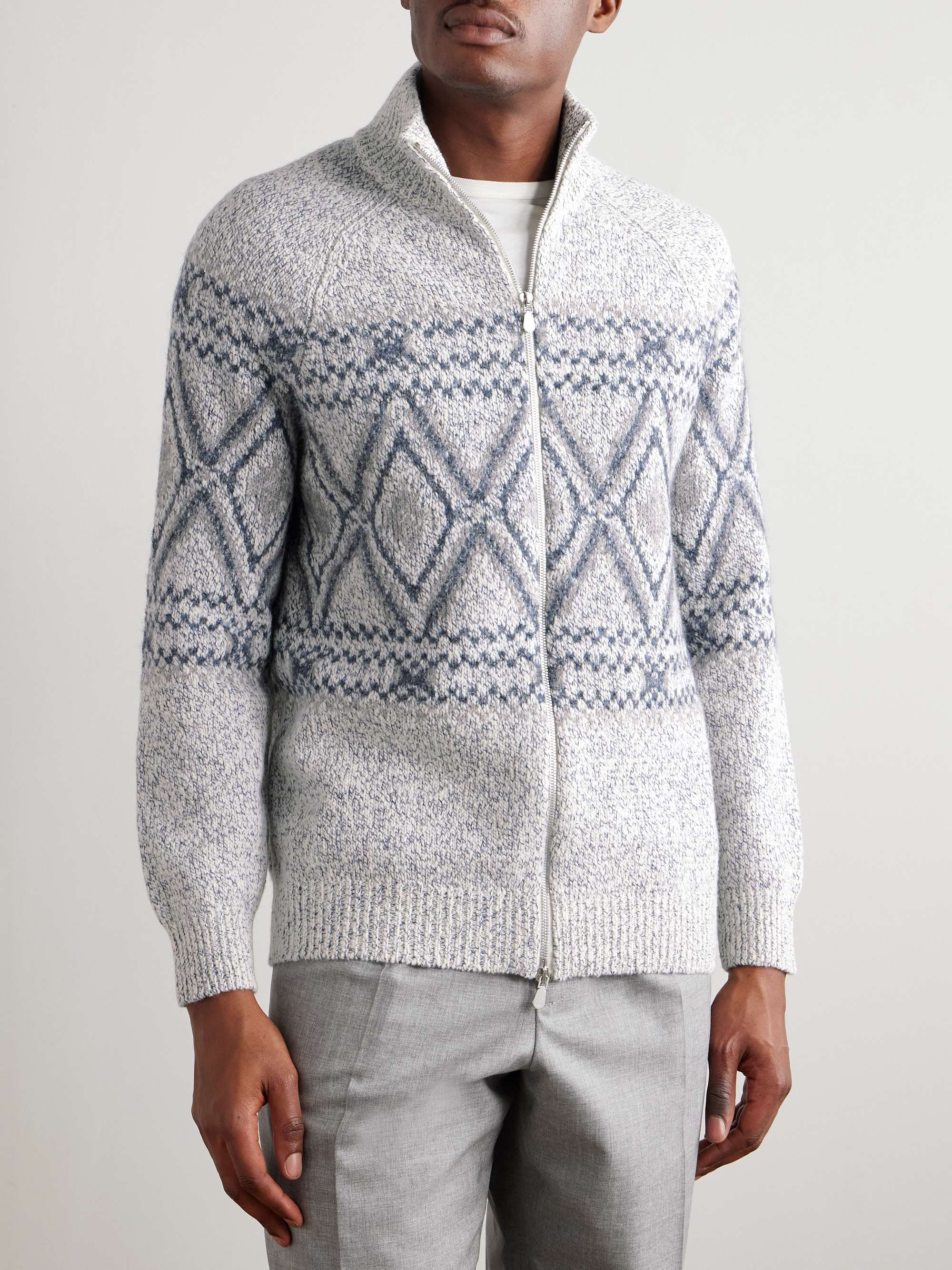 Fair Isle Wool, Silk and Cashmere-Blend Zip-Up Cardigan view
