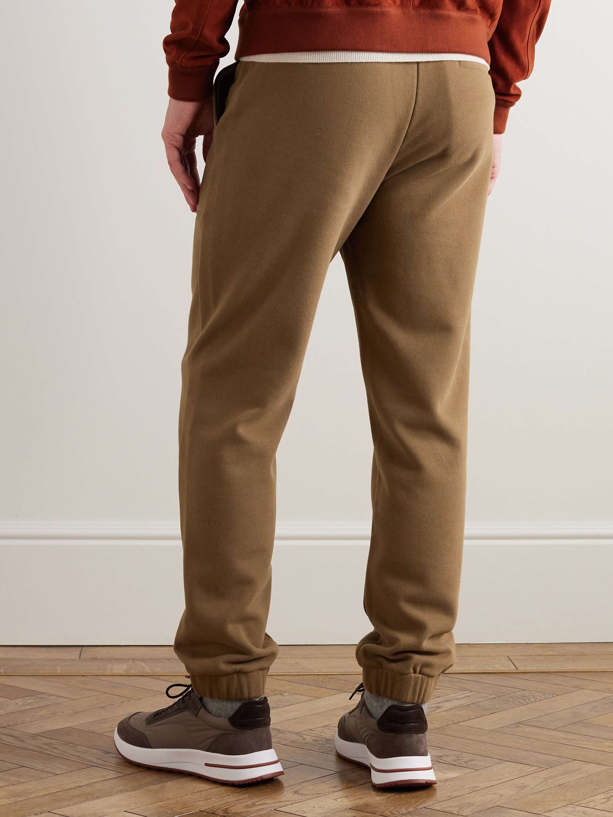 Tapered Leather-Trimmed Cotton-Blend Jersey Sweatpants view