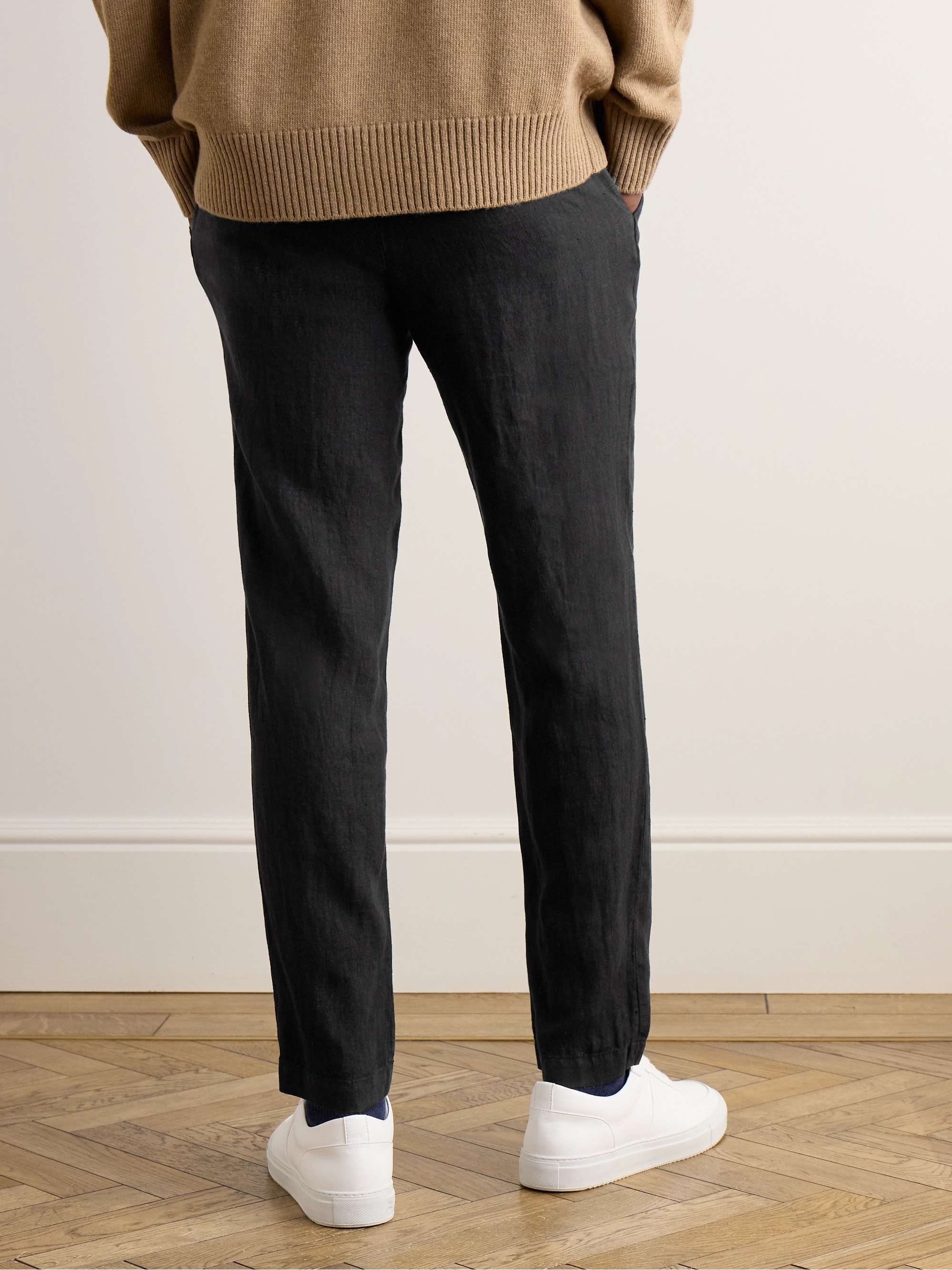 Steve Tapered Pleated Organic Cotton and Linen-Blend Trousers view