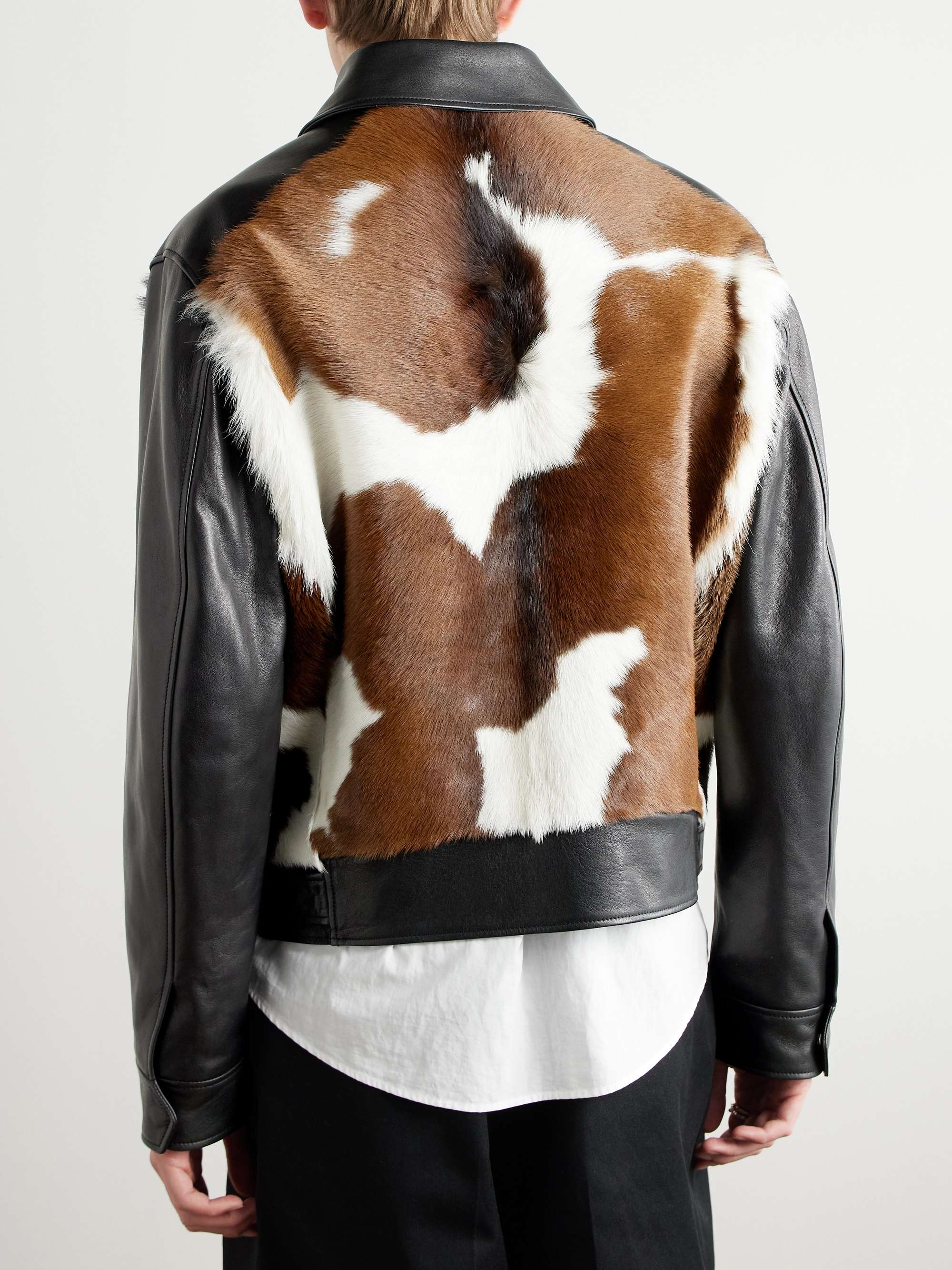 Slim-Fit Belted Cow-Print Calf Hair and Leather Jacket view