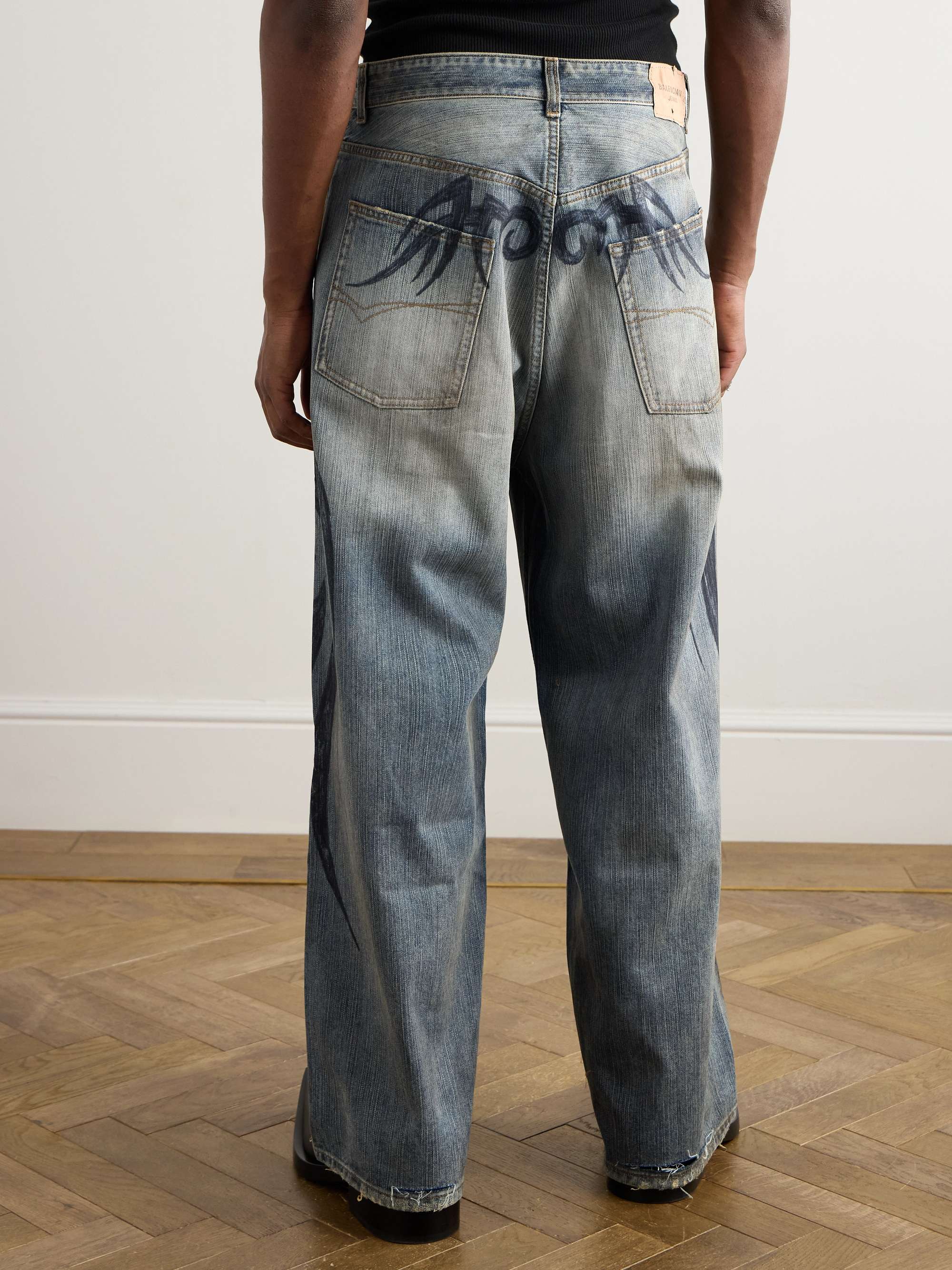 Y2K Wide-Leg Distressed Printed Jeans view