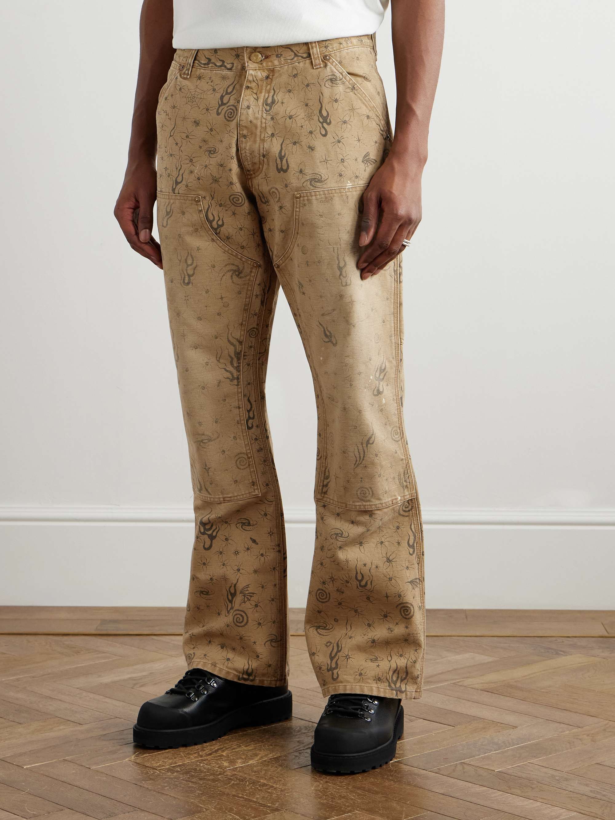 + Dr. Woo Bootcut Double-Knee Printed Cotton-Canvas Trousers view