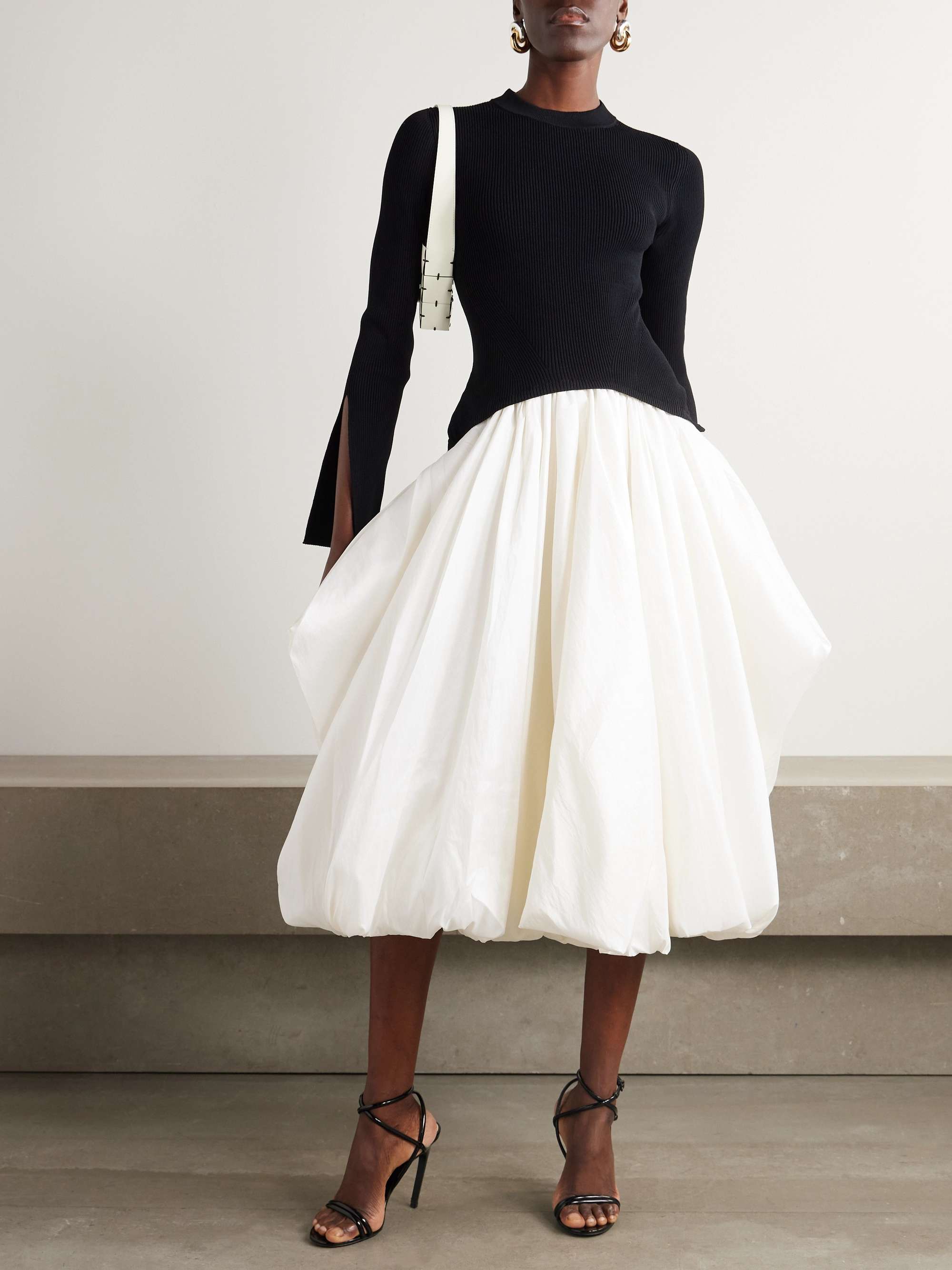 Kenlie ribbed-knit and taffeta midi dress view