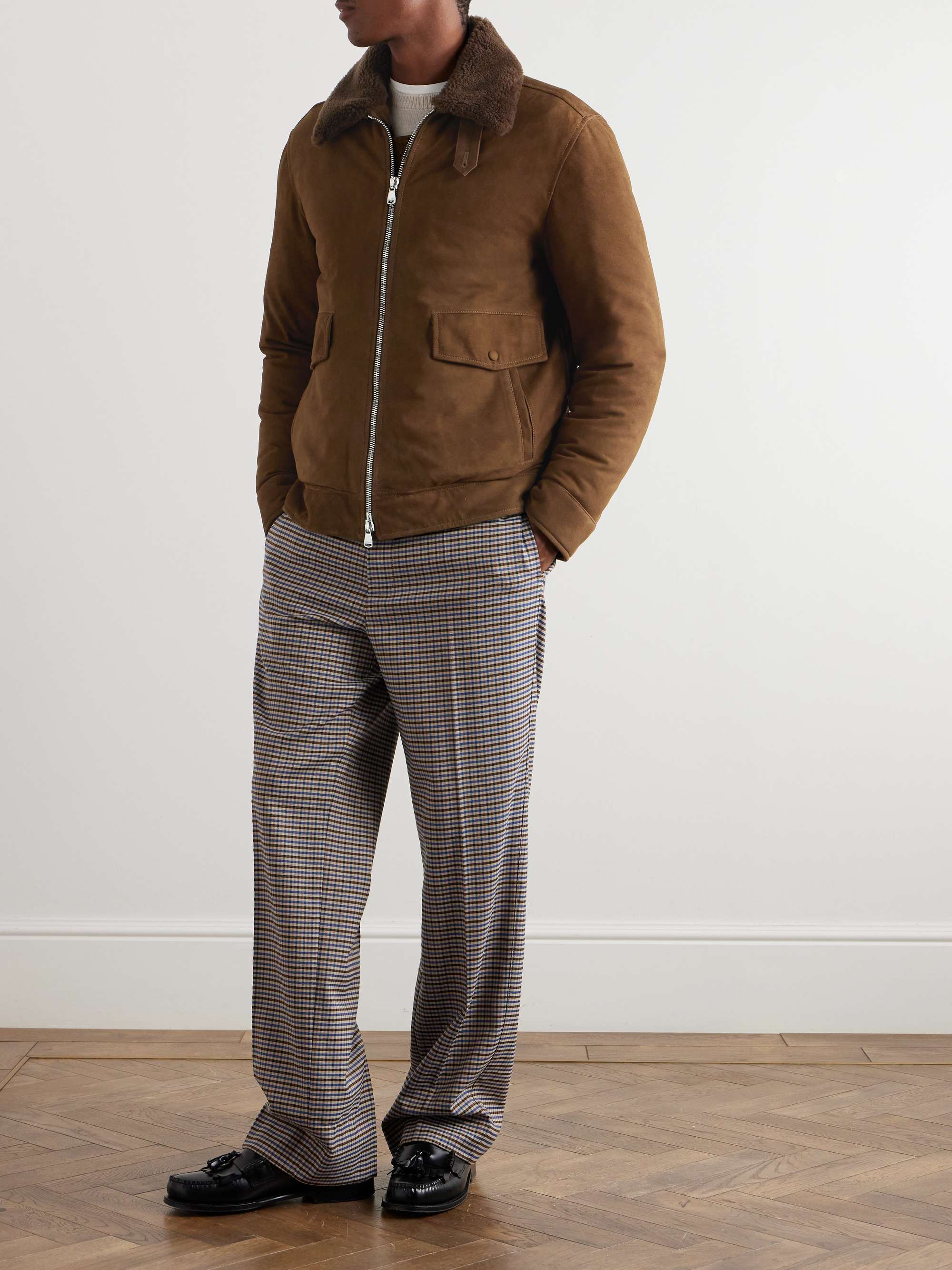 Shearling-Trimmed Suede Down Jacket view
