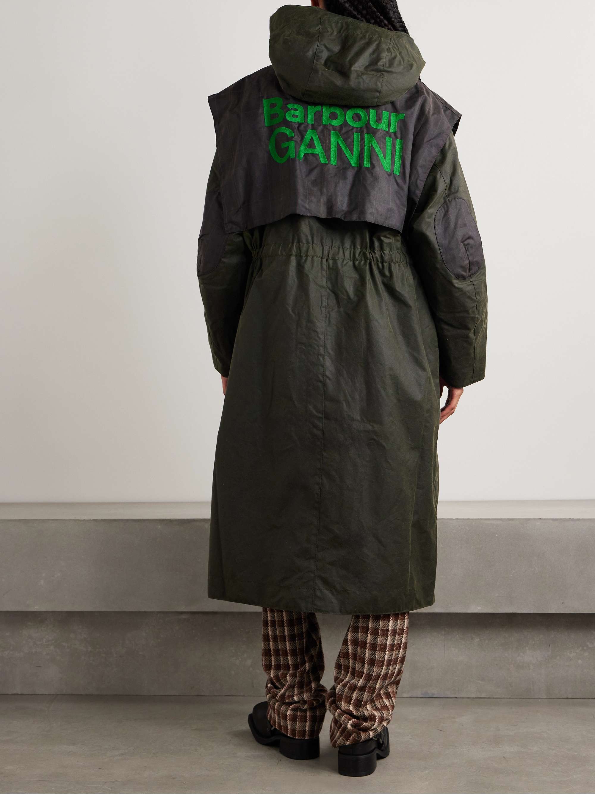 + GANNI hooded checked waxed-organic cotton jacket view