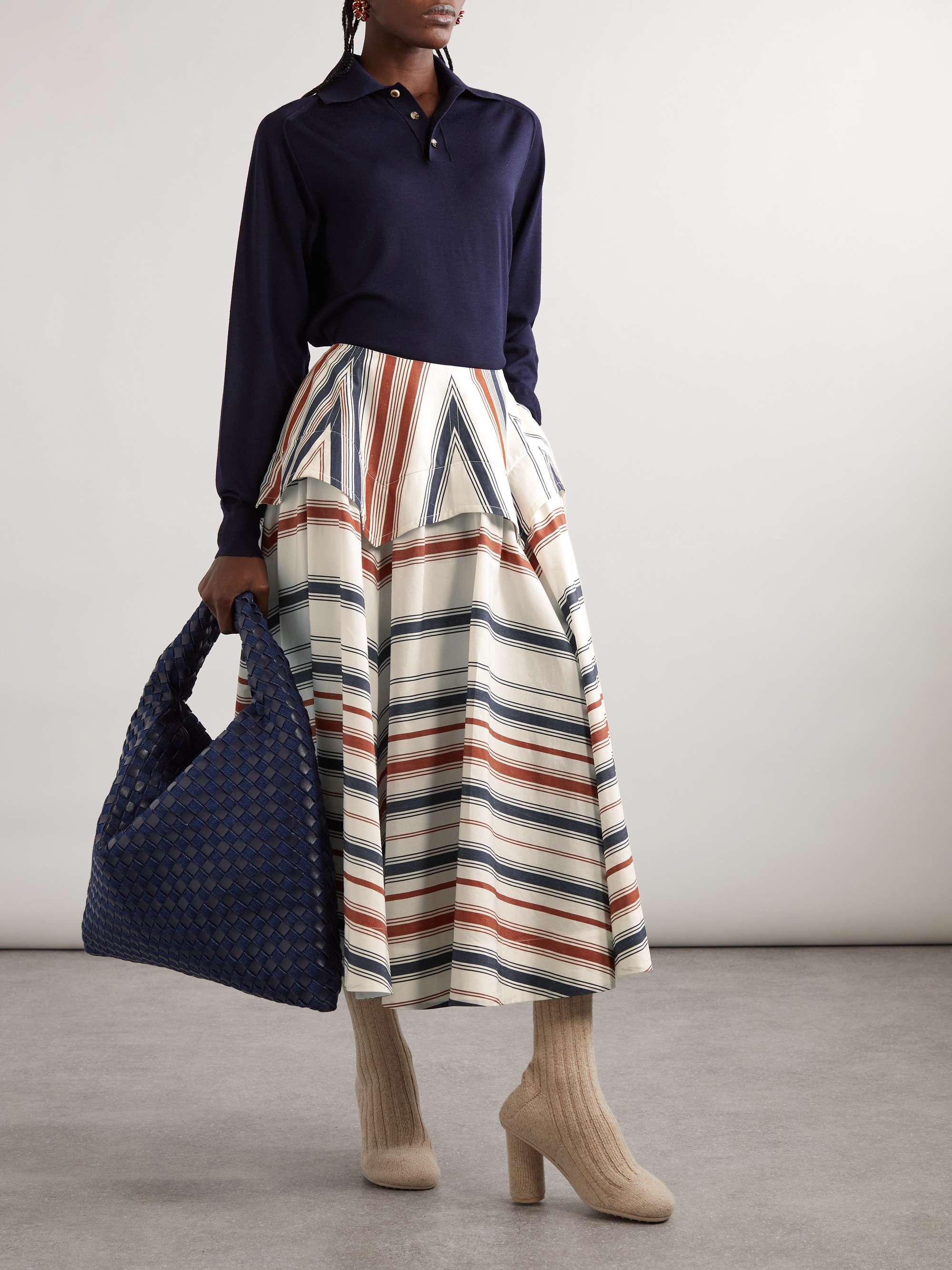 Striped cotton and linen-blend midi skirt view