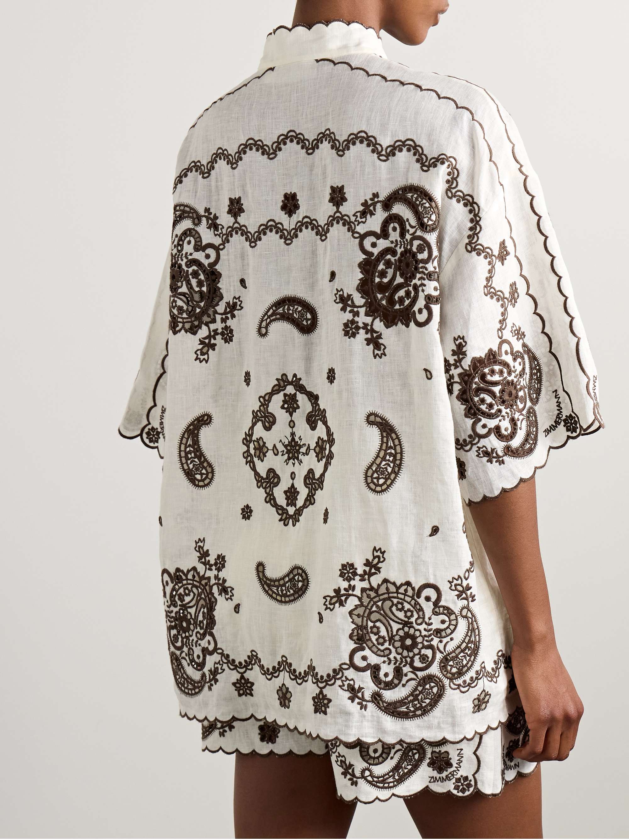 Ascension leather-trimmed broderie anglaise linen shirt view