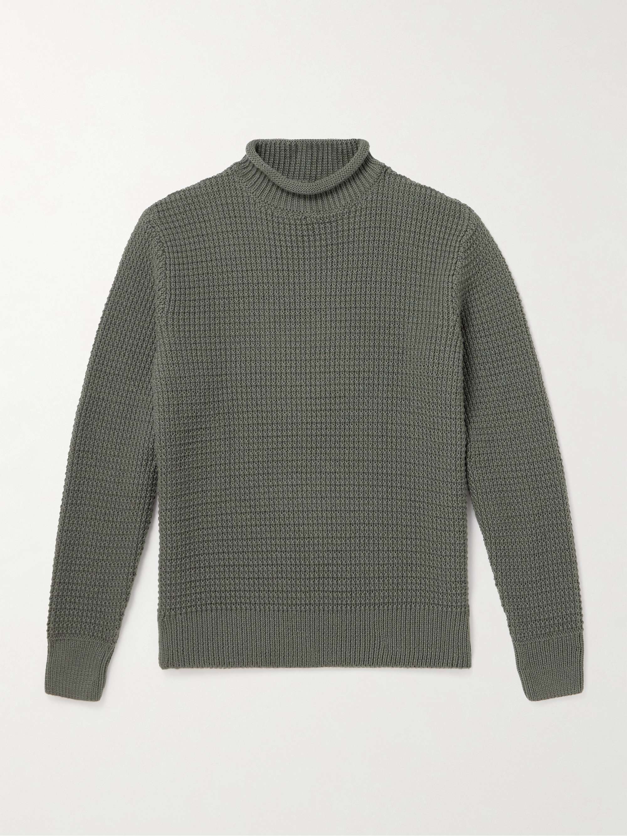 Waffle-Knit Merino Wool Mock-Neck Sweater hero visual
