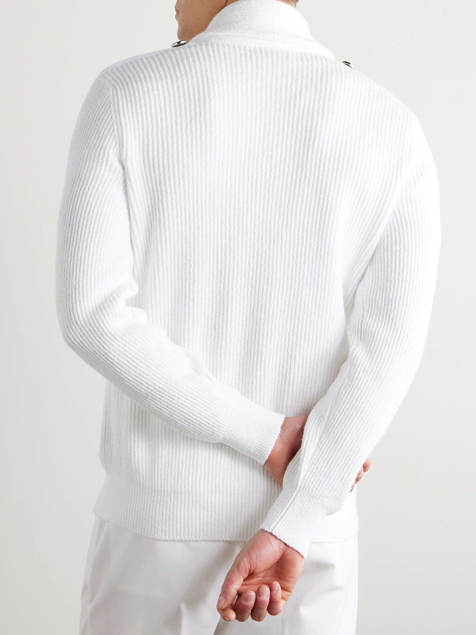 Shawl-Collar Double-Breasted Ribbed Cotton Cardigan view