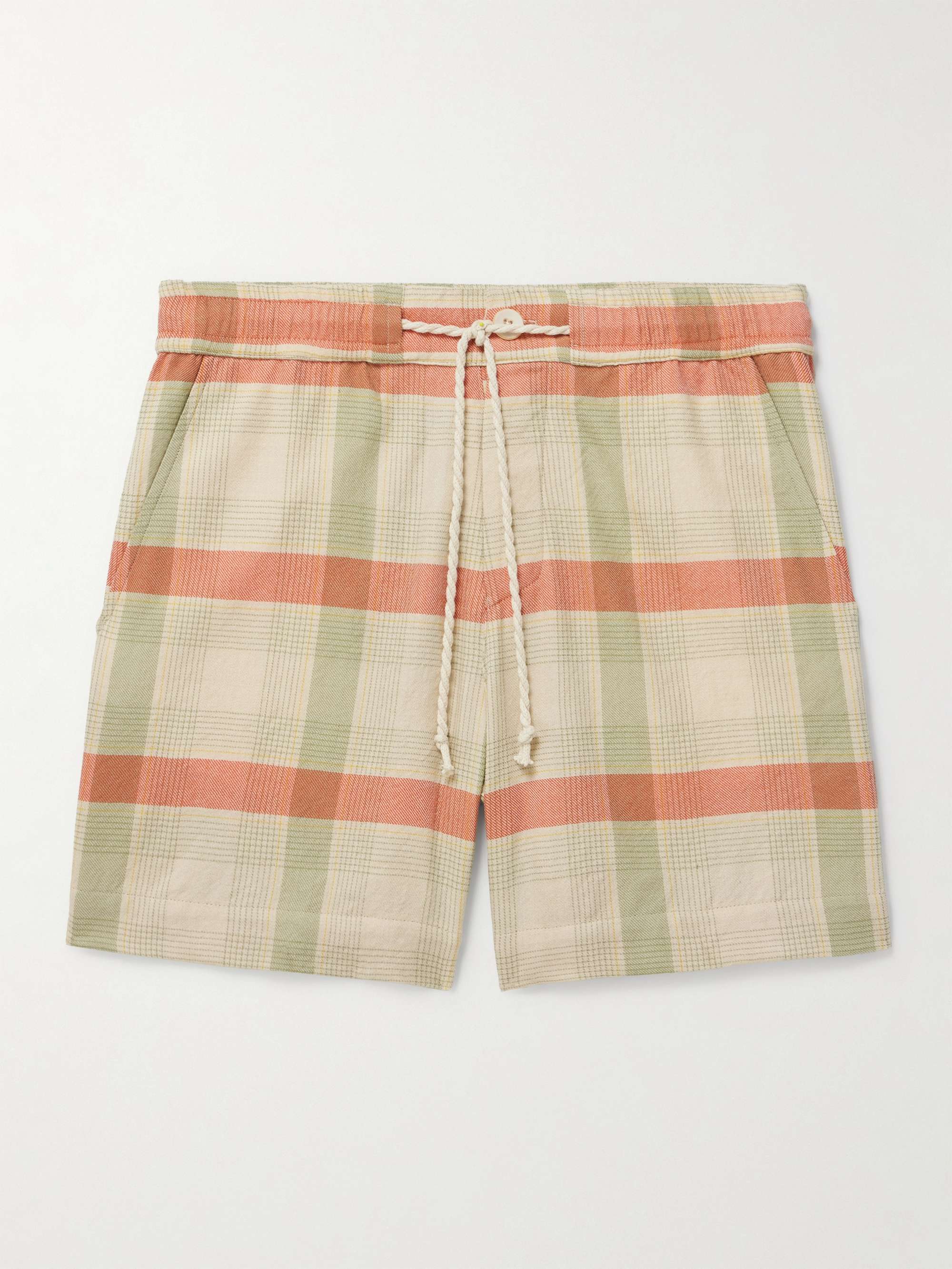 Straight-Leg Checked Cashmere and Wool-Blend Drawstring Shorts hero visual