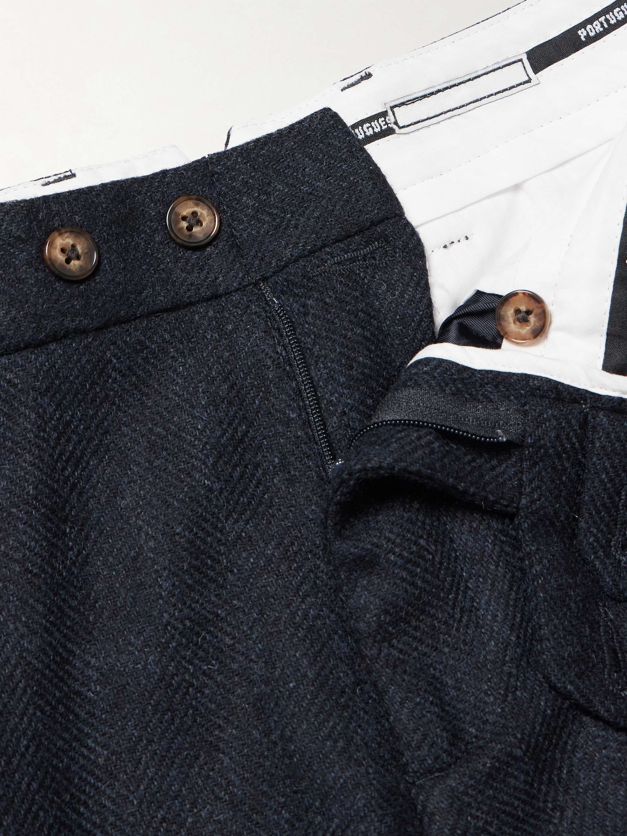 Tapered Herringbone Brushed-Wool Trousers view