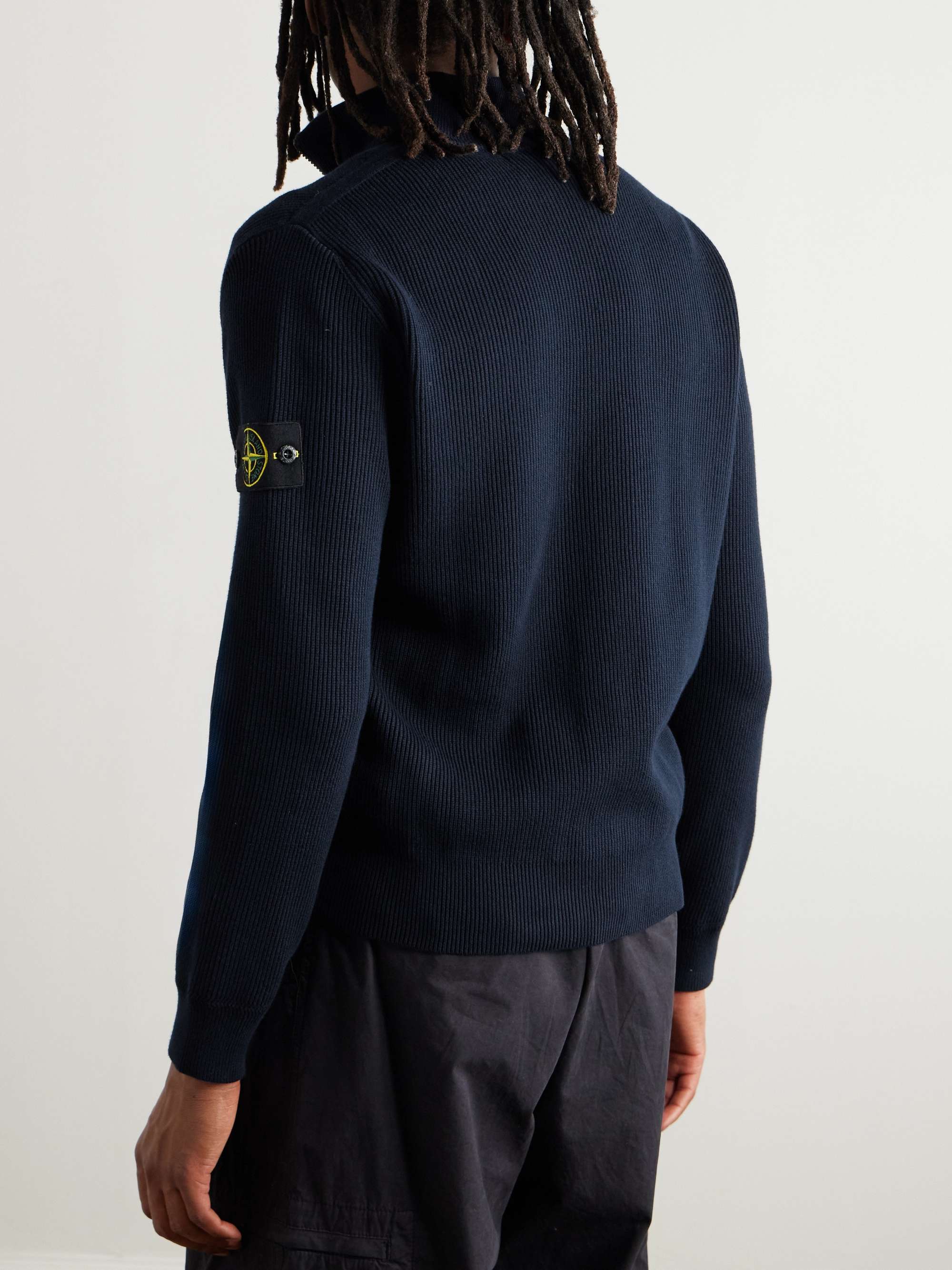 Logo-Appliquéd Ribbed-Knit Organic Cotton Cardigan view