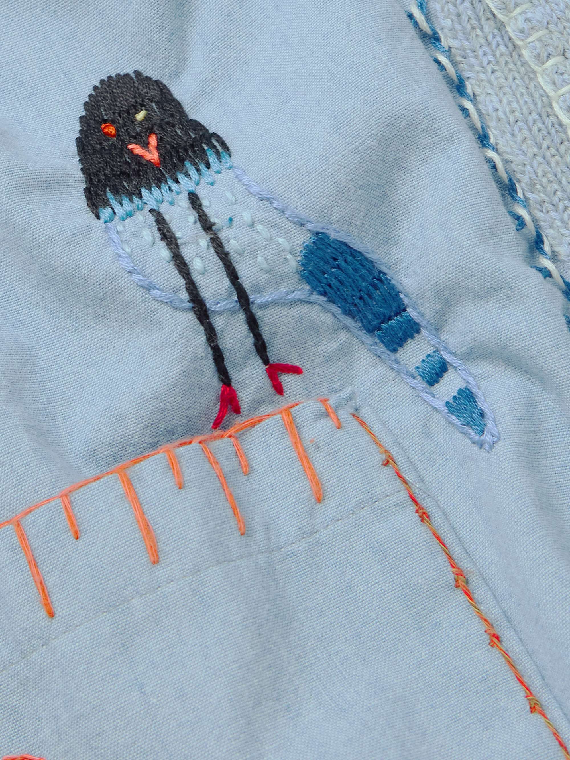 Magpie Embroidered Chambray-Trimmed Cotton Cardigan view