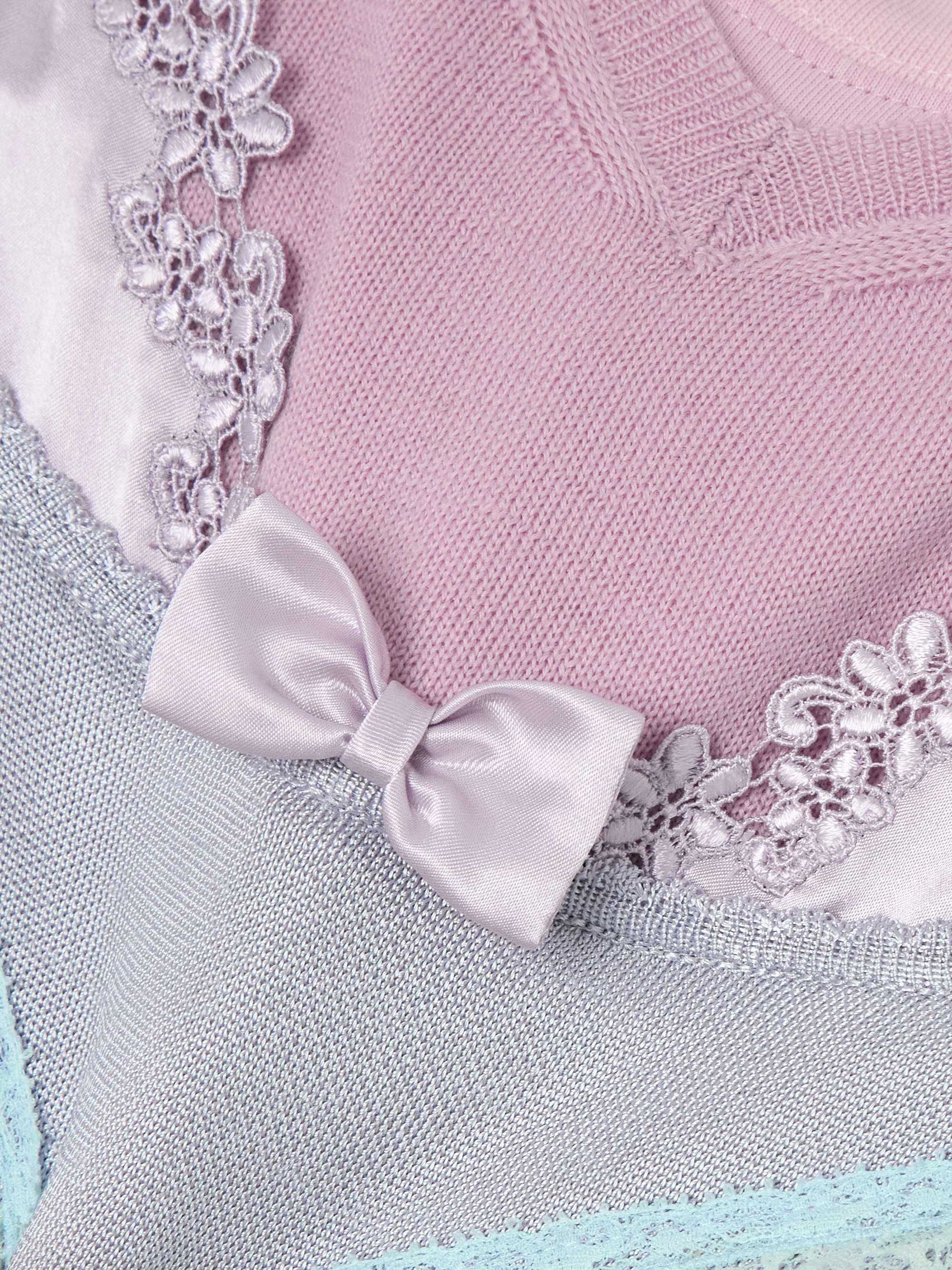 Bow-detailed layered lace-trimmed satin and jersey top view
