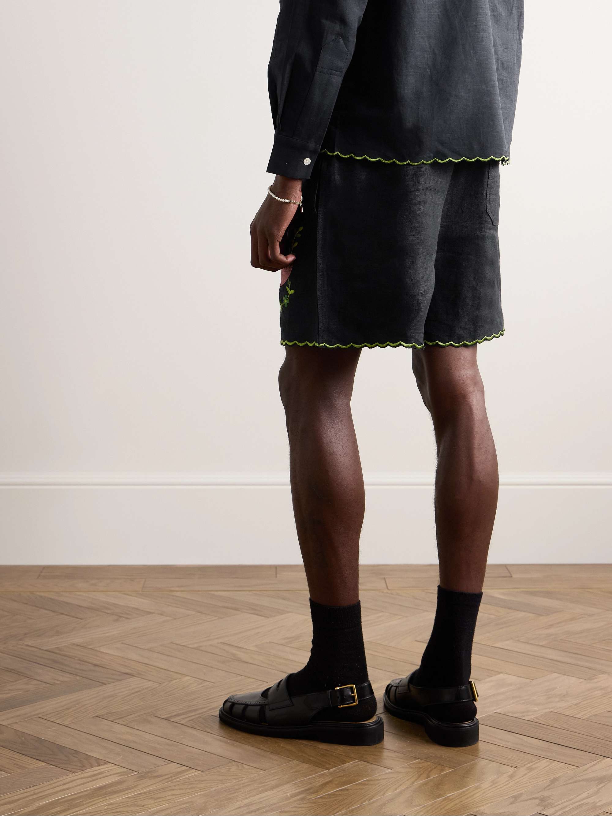 Rosefinch Straight-Leg Embroidered Linen Shorts view