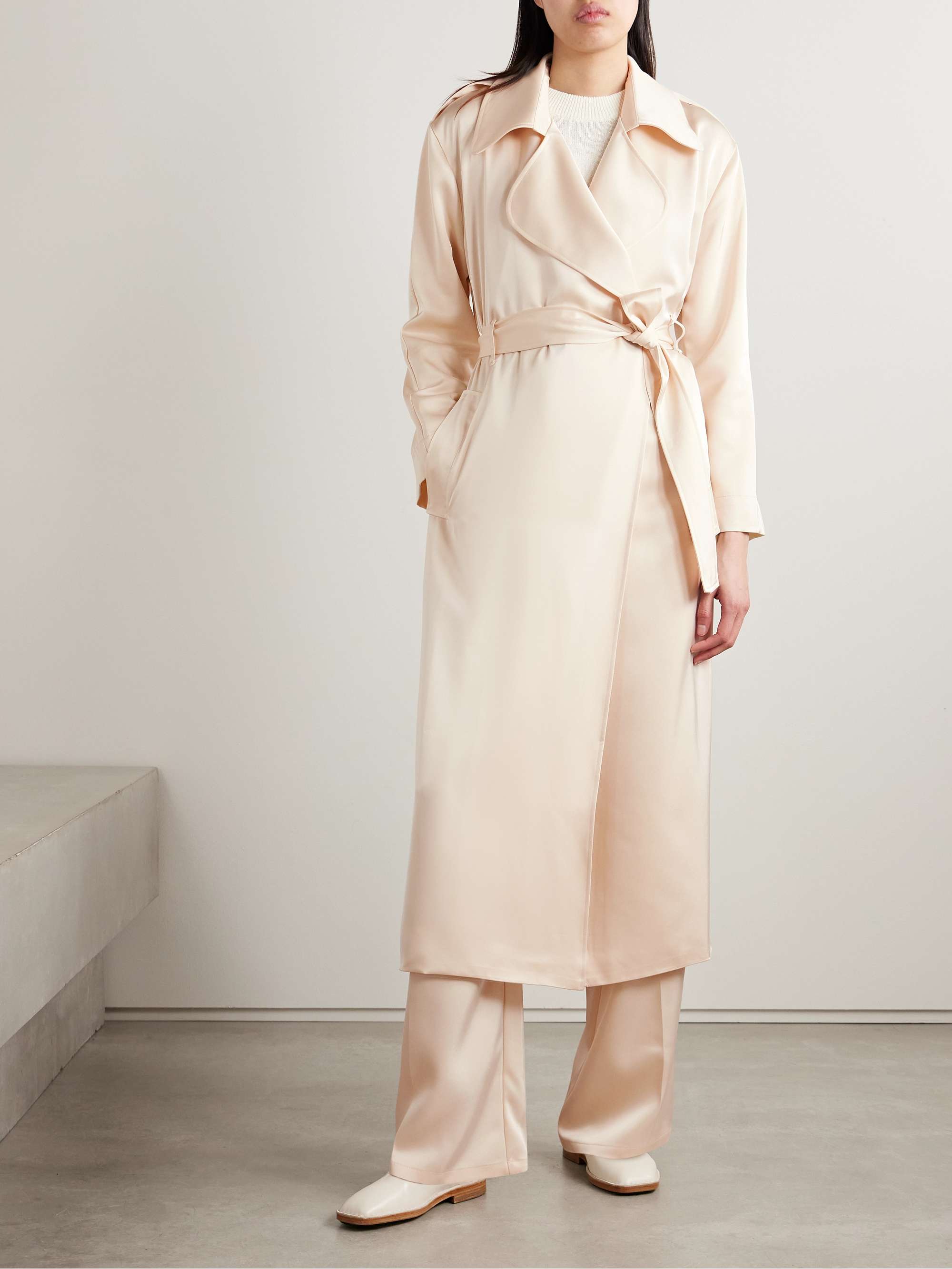 Barb belted satin trench coat view