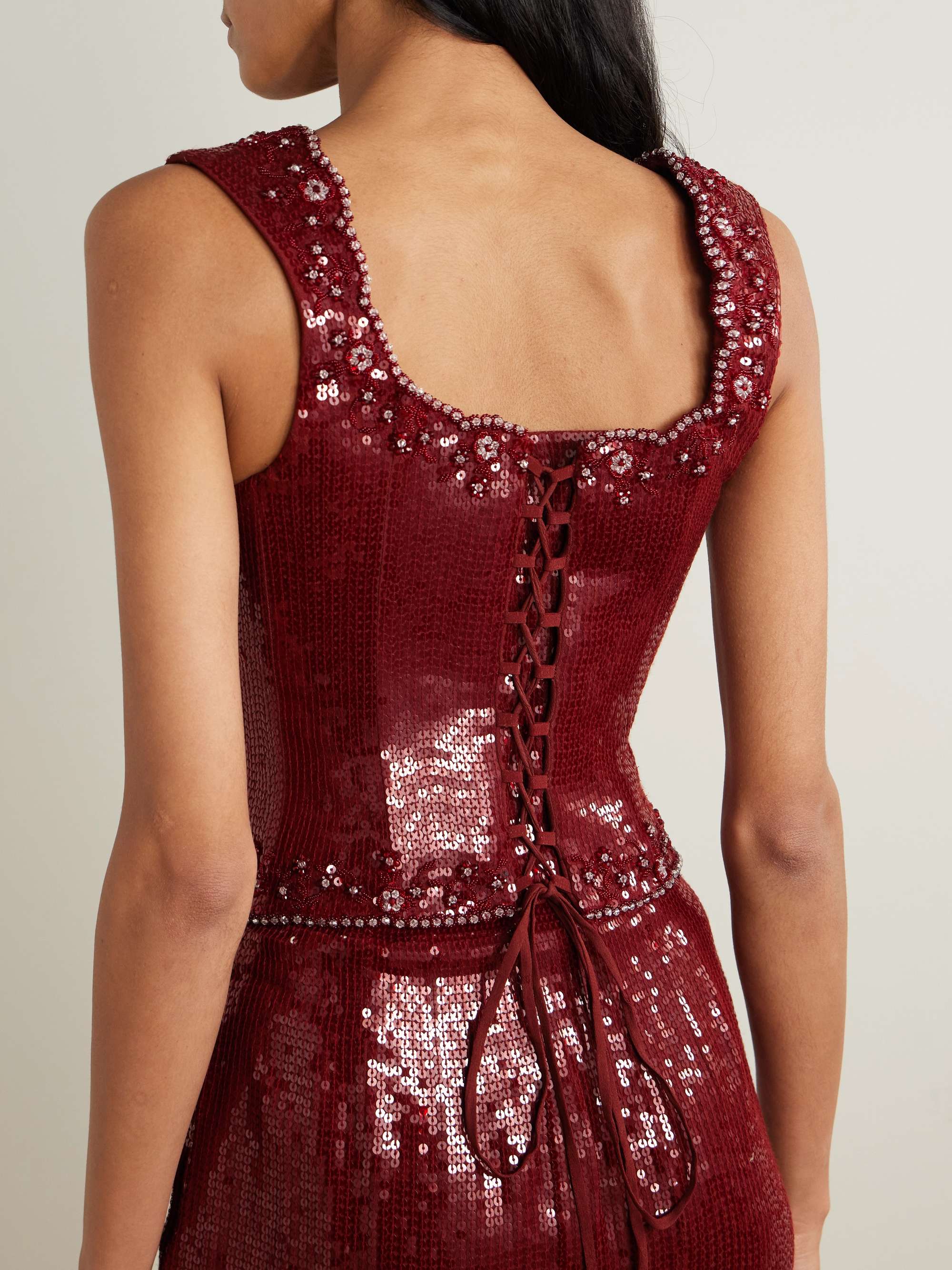 Syrah embellished tulle bustier top view