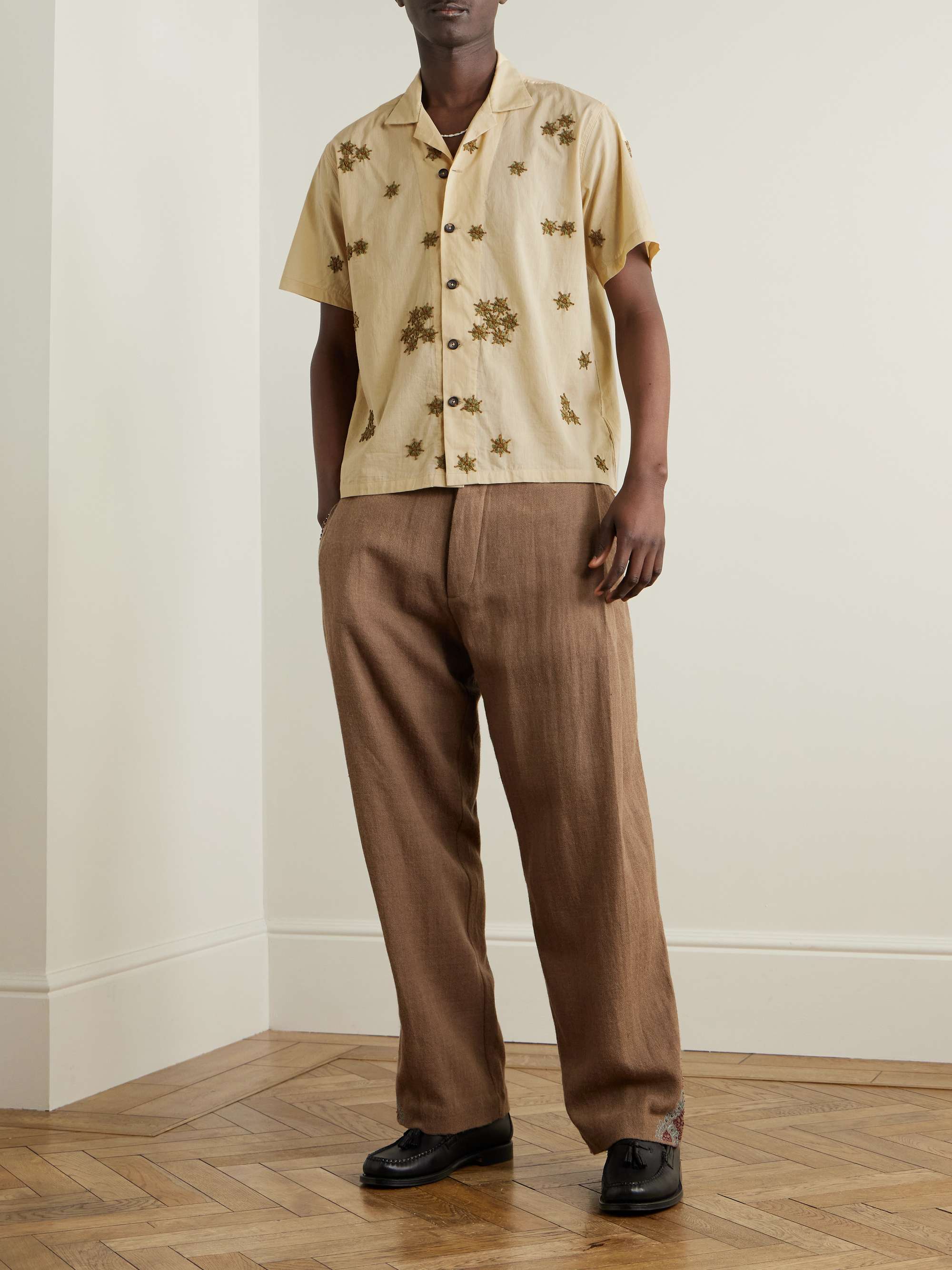 Camp-Collar Embroidered Cotton Shirt view