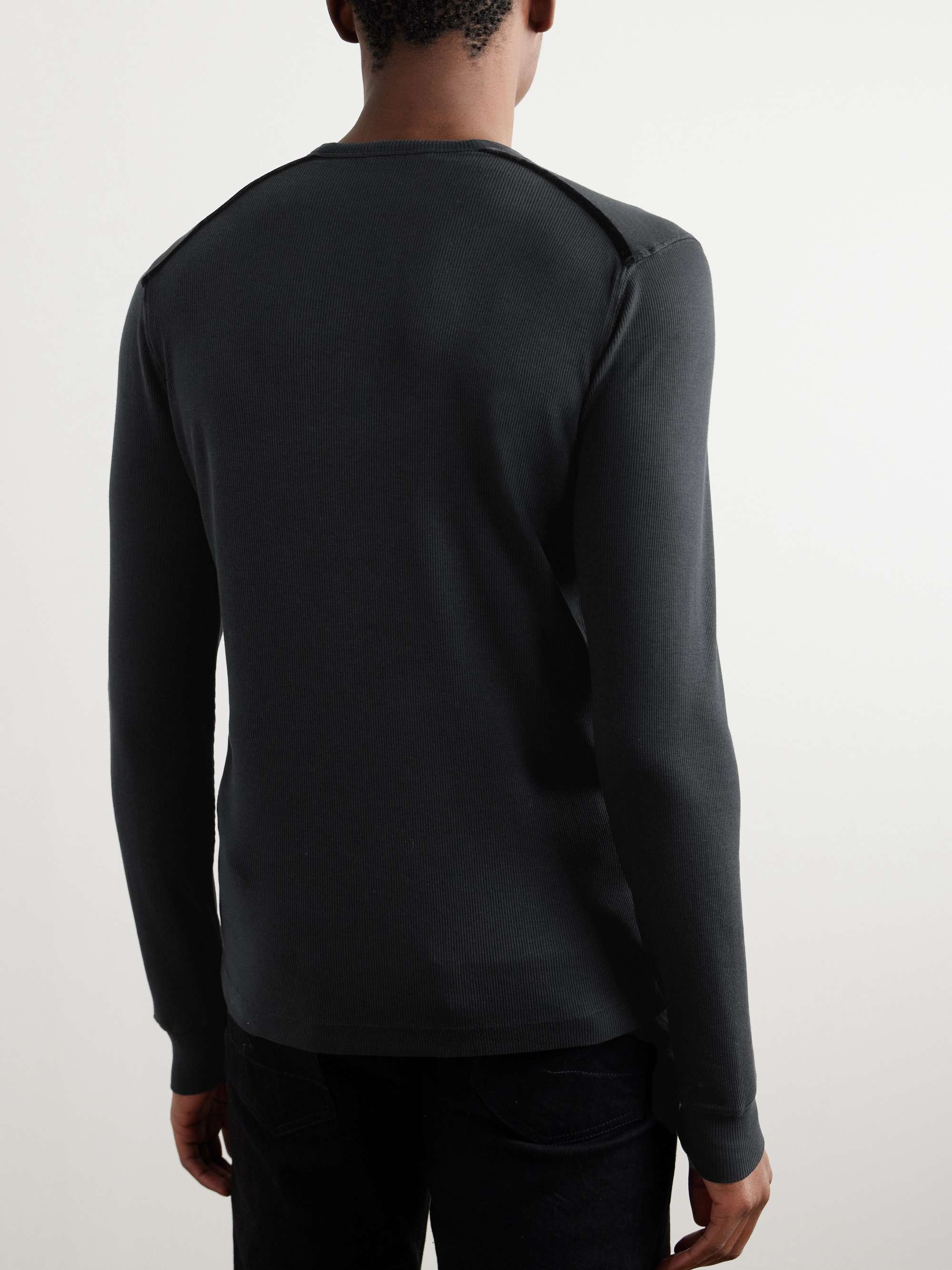 Slim-Fit Ribbed Stretch Lyocell and Cotton-Blend Henley T-Shirt view