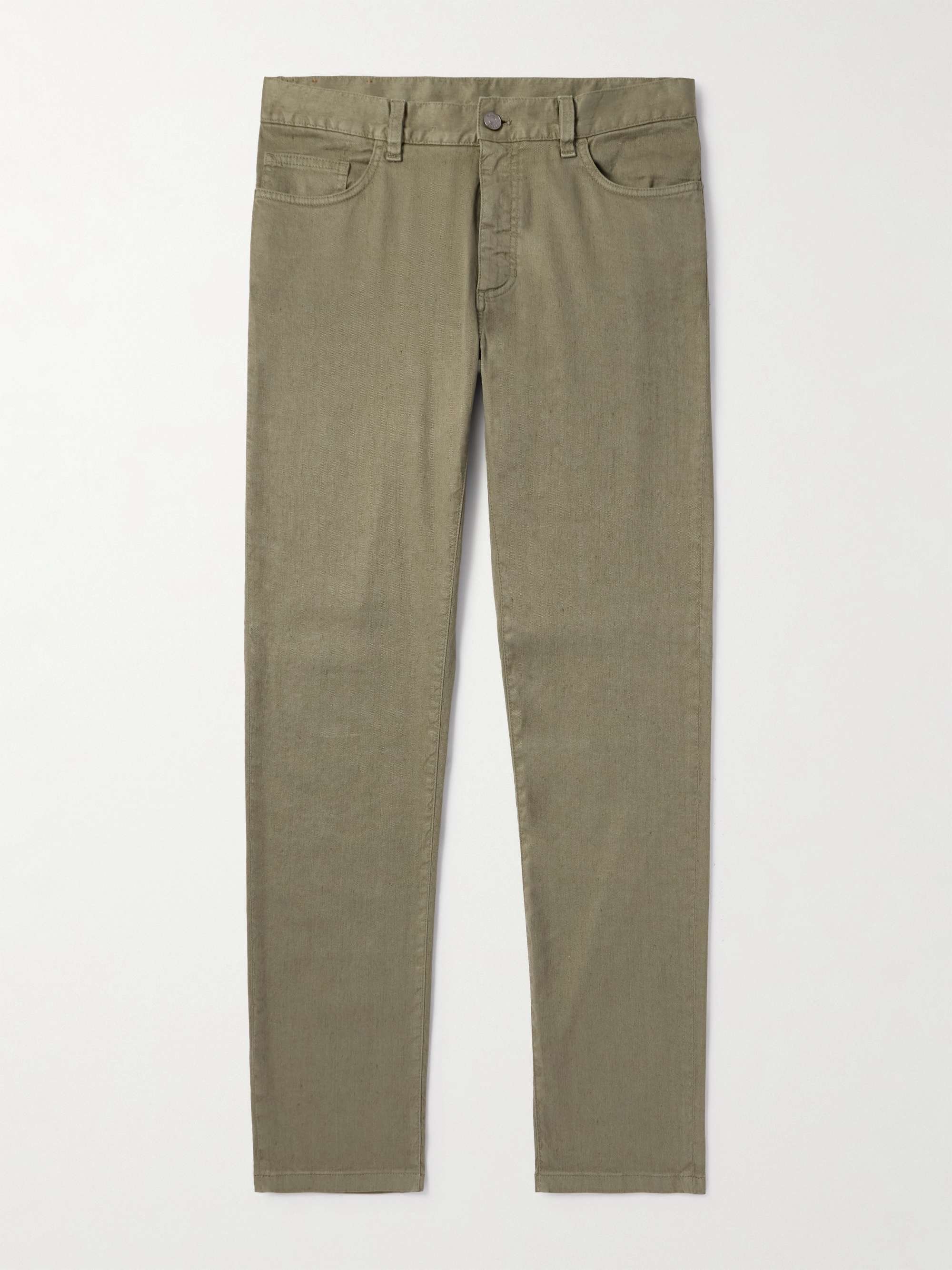 Roccia Slim-Fit Garment-Dyed Stretch Linen and Cotton-Blend Trousers hero visual