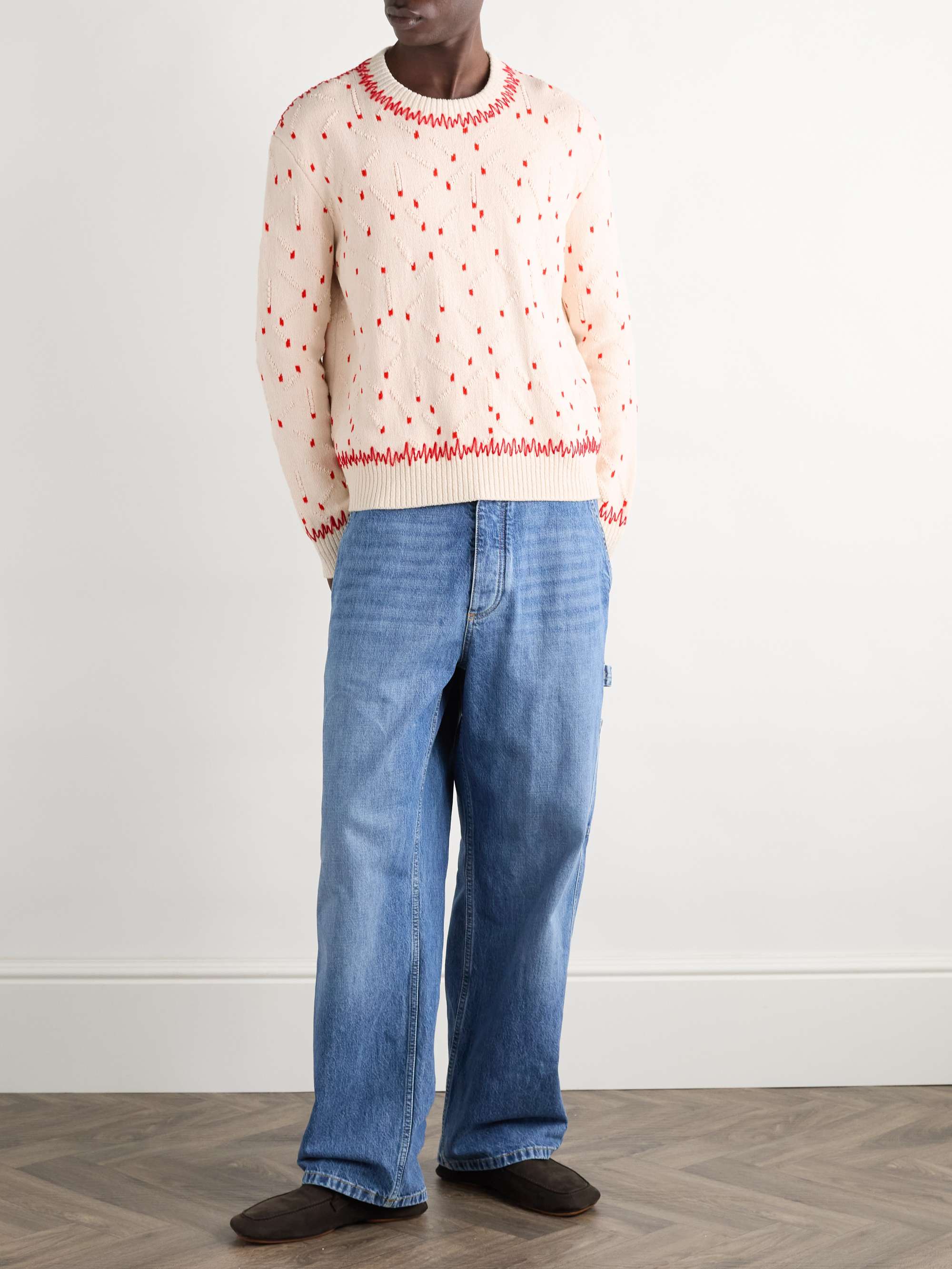 Embroidered Jacquard-Knit Cotton-Blend Chenille Sweater view