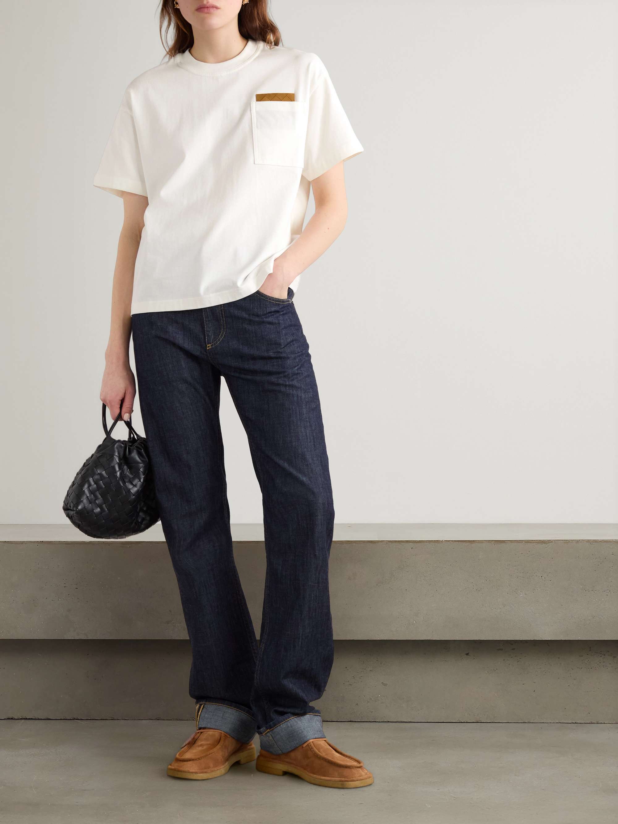 Intrecciato suede-trimmed cotton-jersey T-shirt view