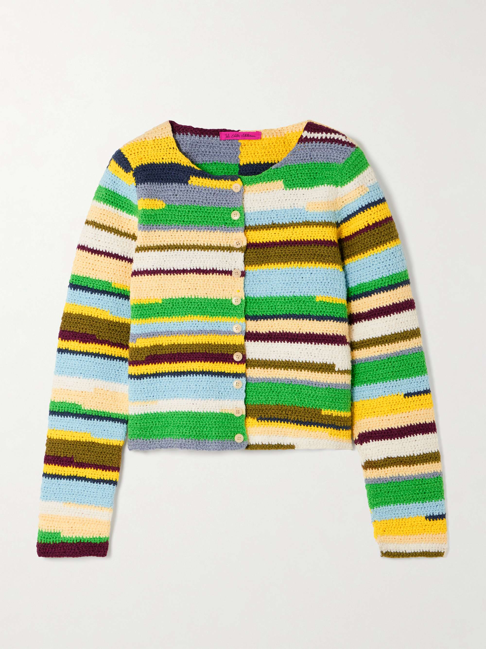 Striped crocheted organic cotton cardigan hero visual