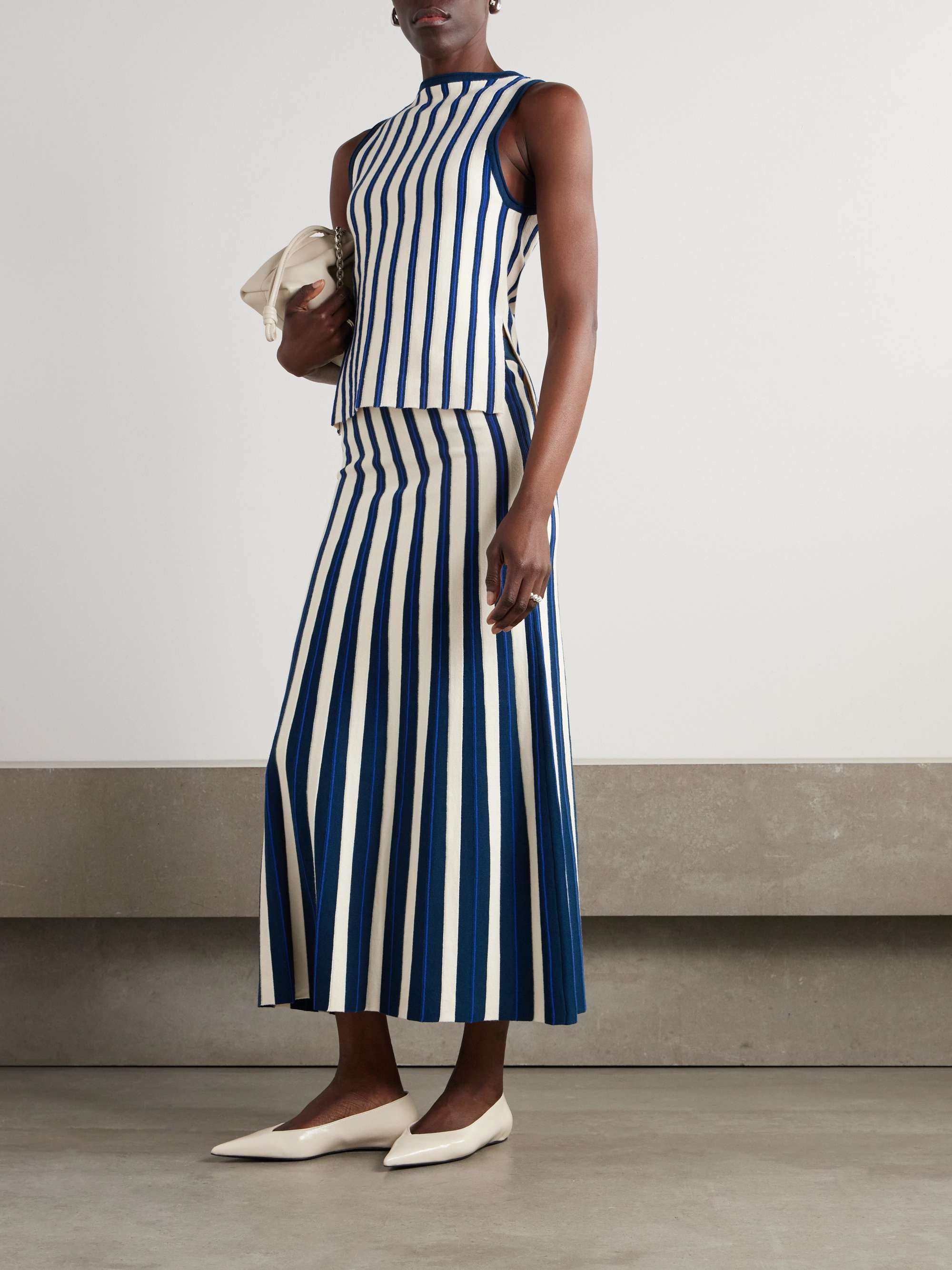 Manglar striped knitted organic cotton midi skirt view