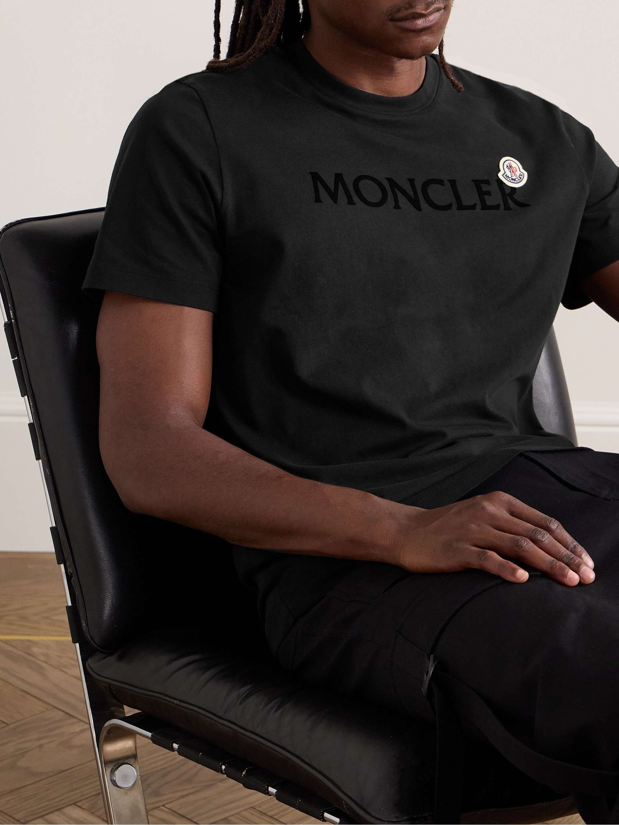Slim-Fit Logo-Flocked Appliquéd Cotton-Jersey T-Shirt view