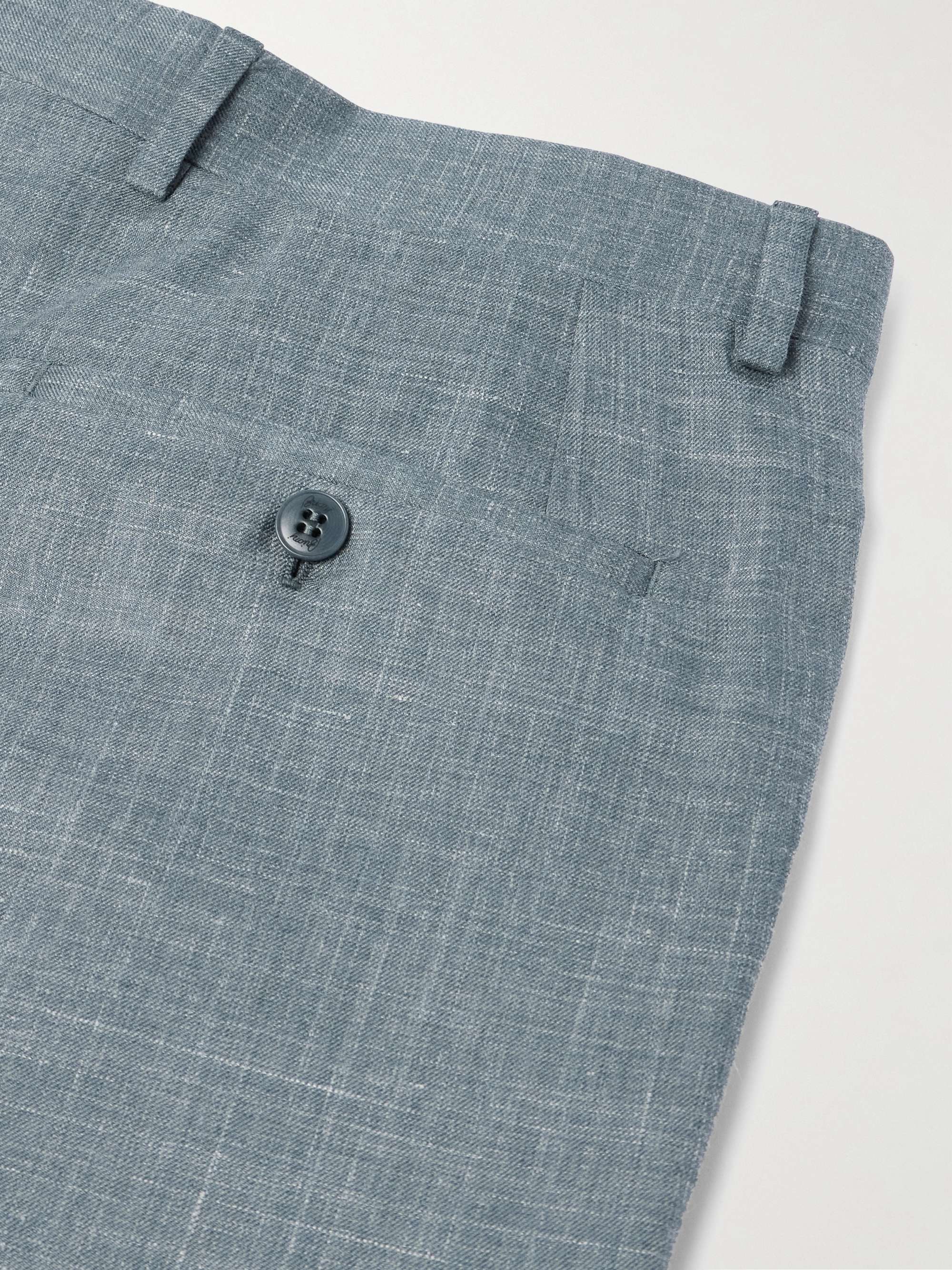 Straight-Leg Pleated Silk, Cashmere and Linen-Blend Suit Trousers view