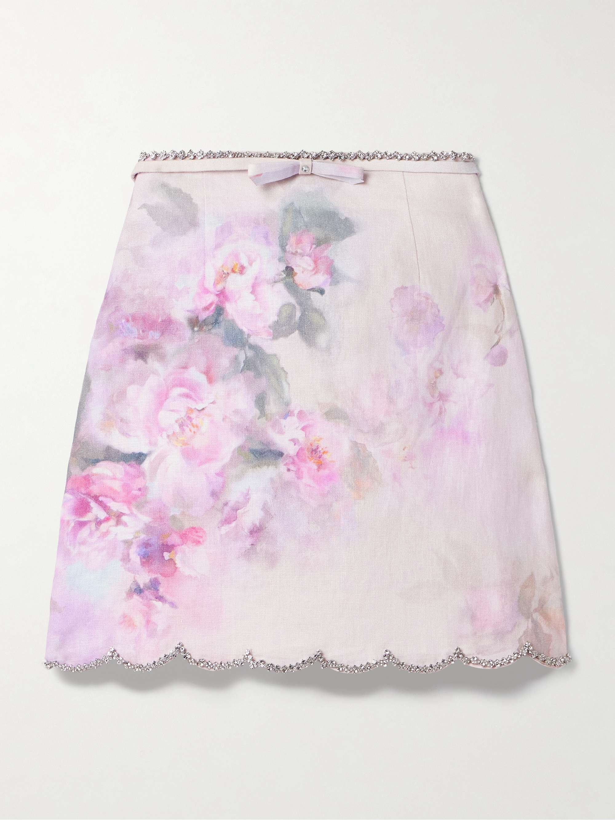 Crush crystal-embellished floral-print linen mini skirt hero visual