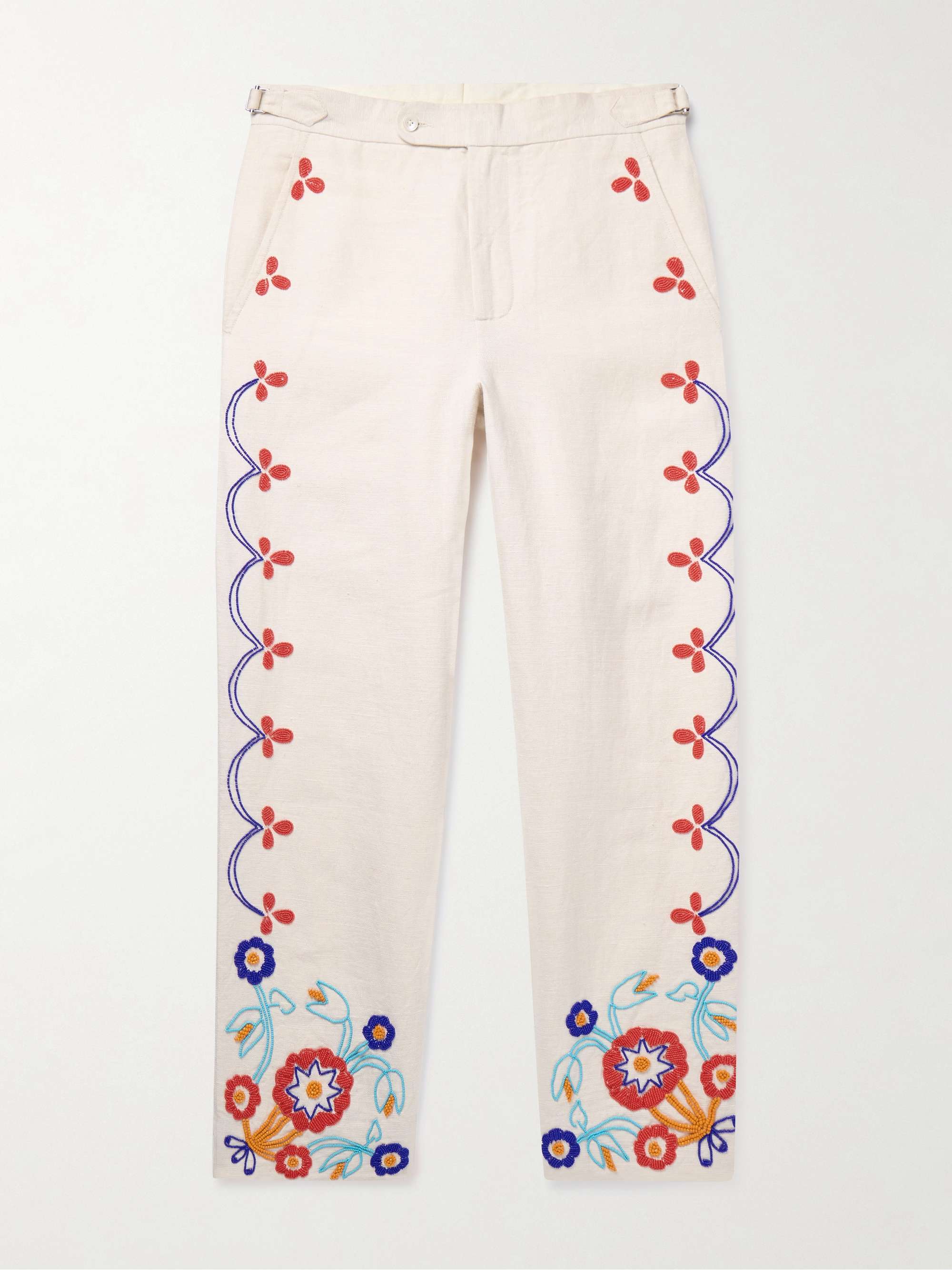 Garden Party Straight-Leg Bead-Embellished Linen Trousers hero visual