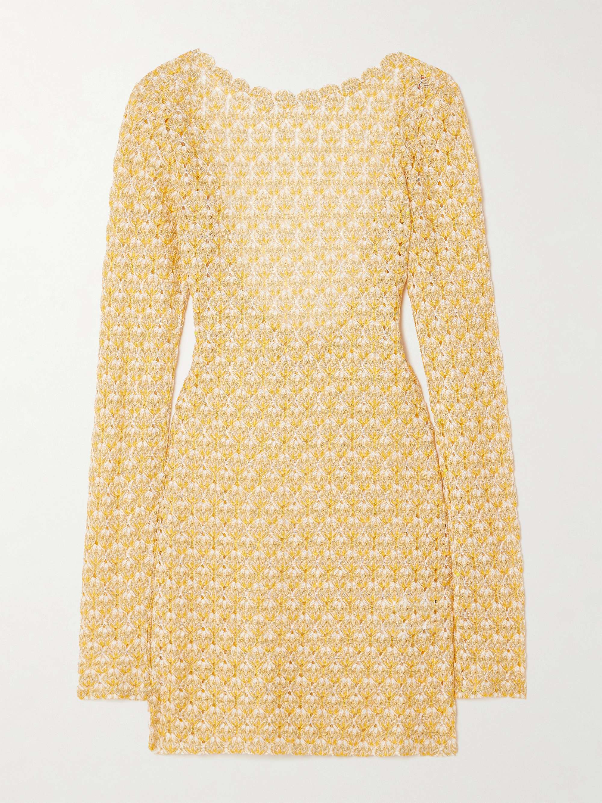 Scalloped metallic crochet-knit mini dress hero visual