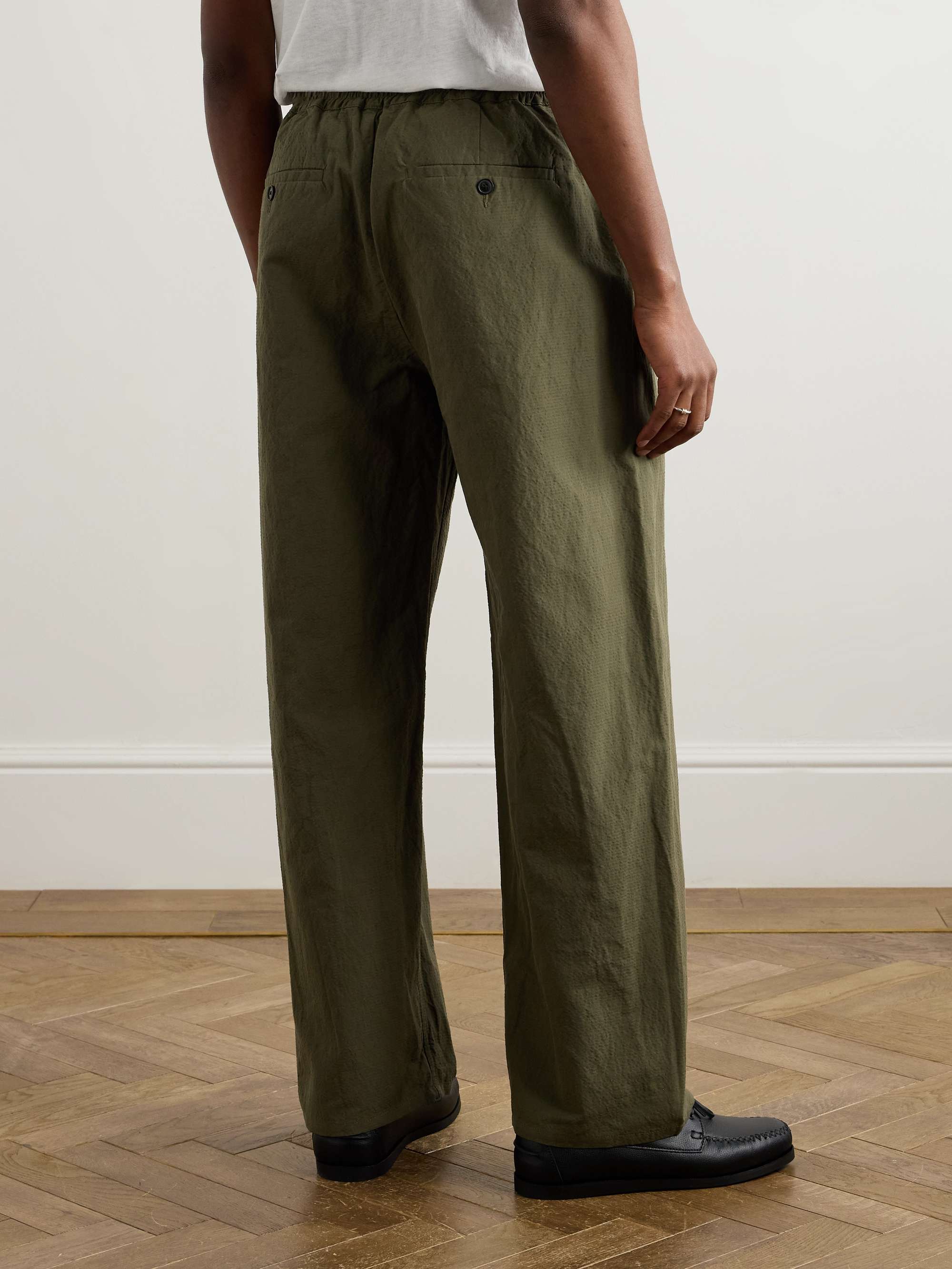 Samurai Wide-Leg Cotton and Linen-Blend Seersucker Drawstring Suit Trousers view