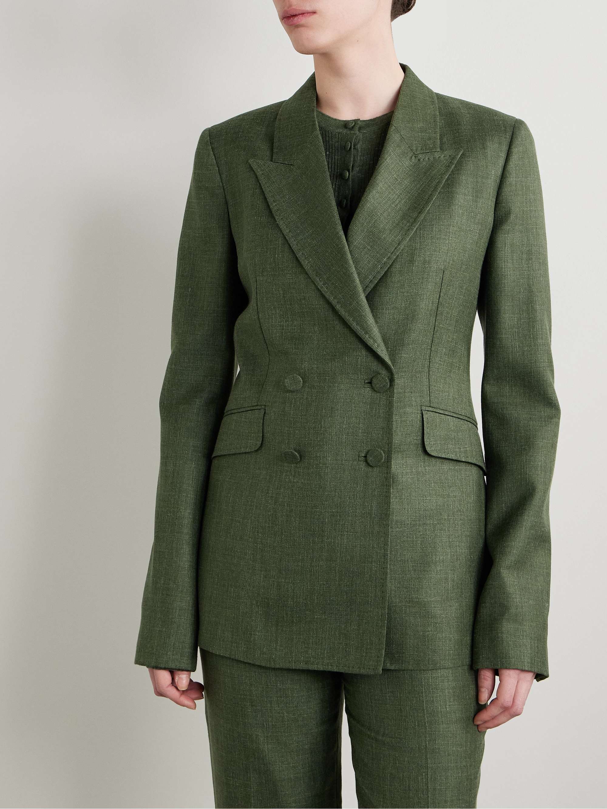 Angela double-breasted wool, silk and linen-blend blazer view