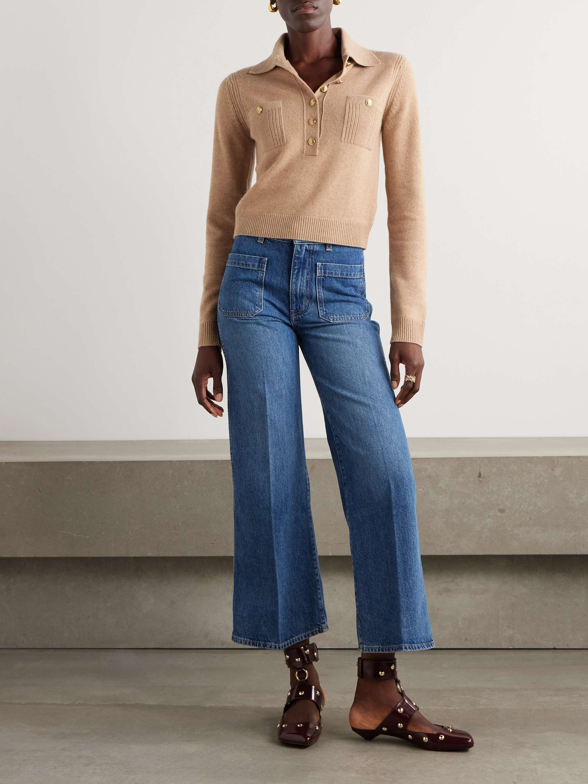 Ribbed wool and cashmere-blend polo sweater view