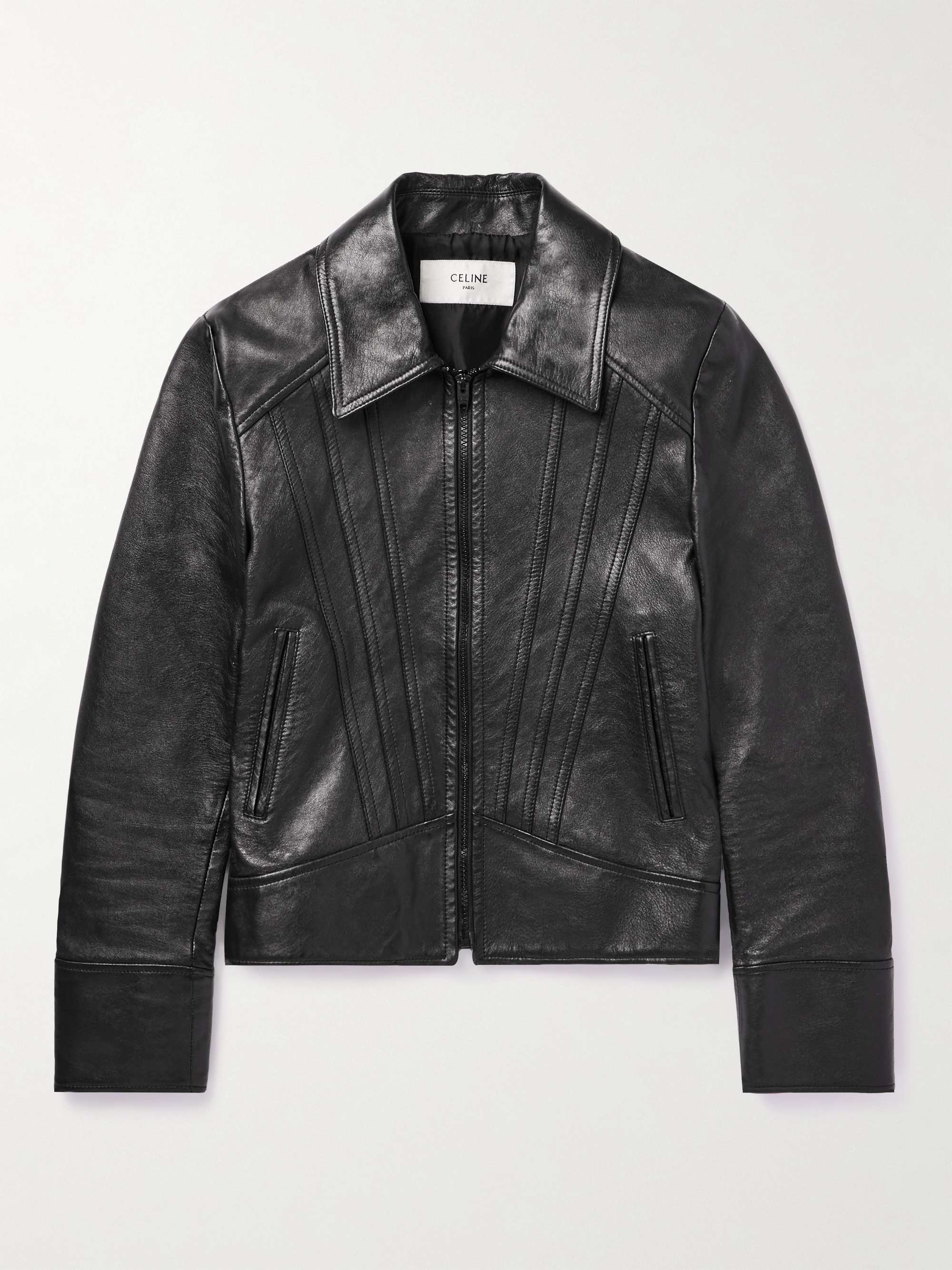 Slim-Fit Panelled Leather Jacket hero visual